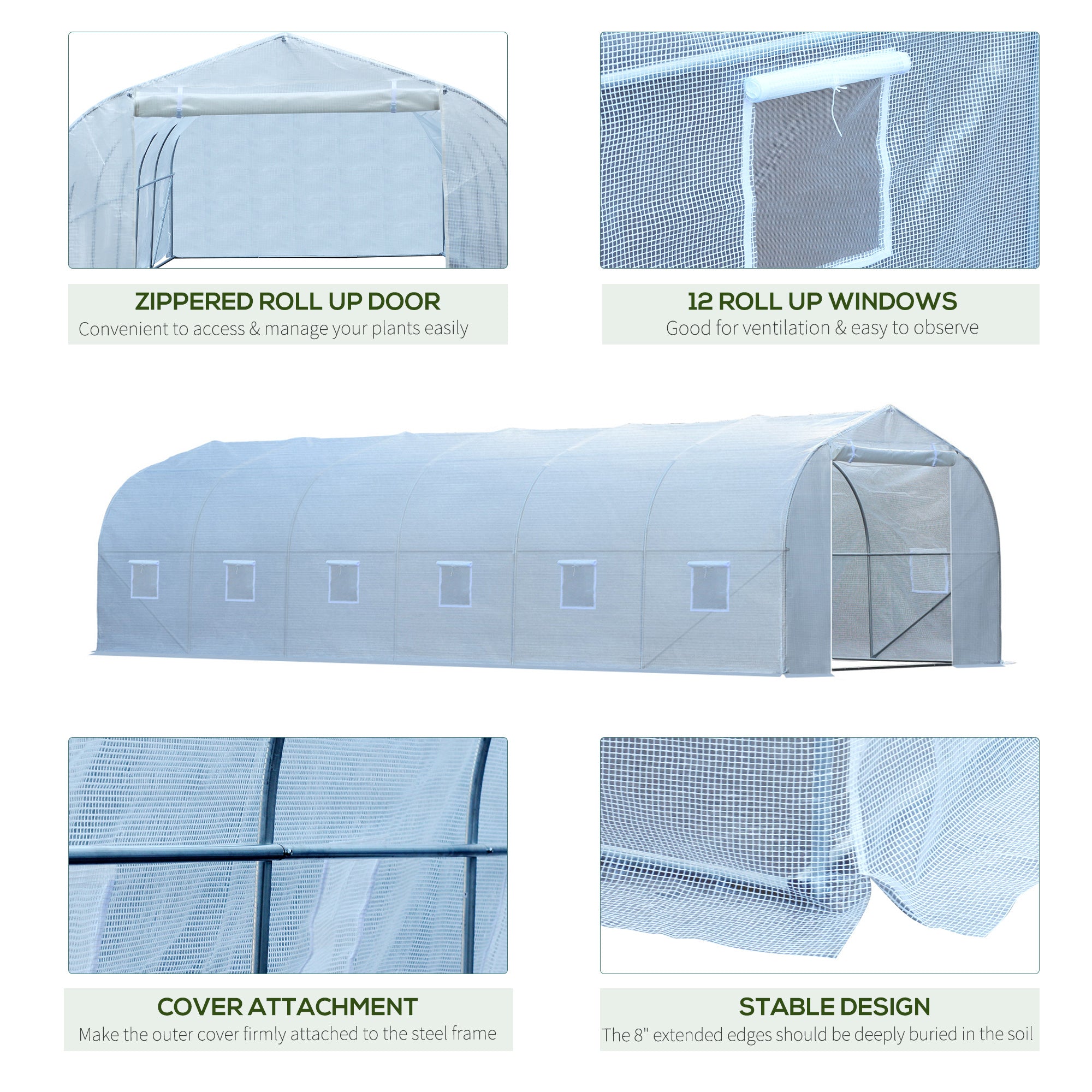 Outsunny 26' x 10' x 7' Large Steeple Walk-in Greenhouse Outdoor Garden Plant Seed Tunnel Grow Tent Steel Frame, White