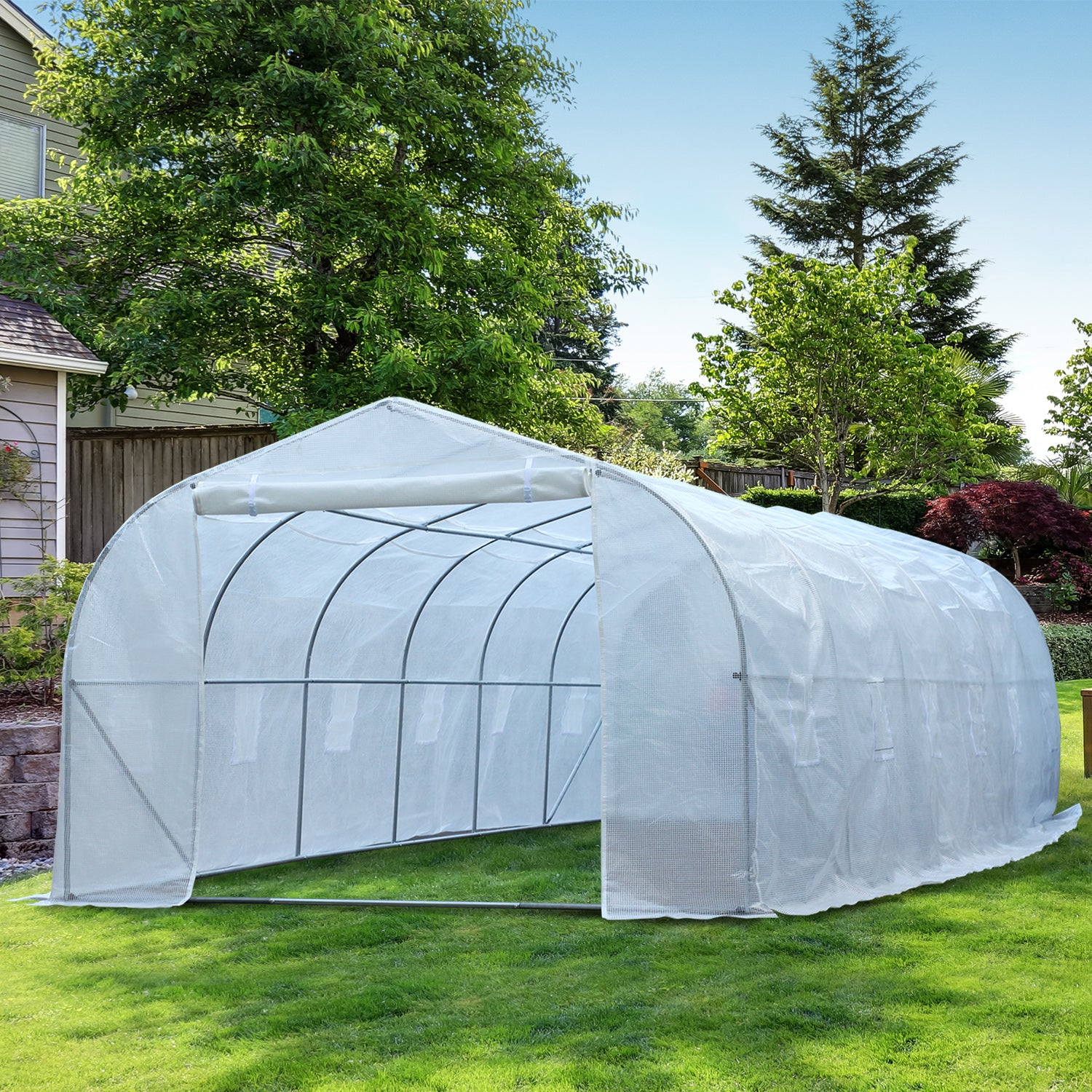 Outsunny 26' x 10' x 7' Large Steeple Walk-in Greenhouse Outdoor Garden Plant Seed Tunnel Grow Tent Steel Frame, White