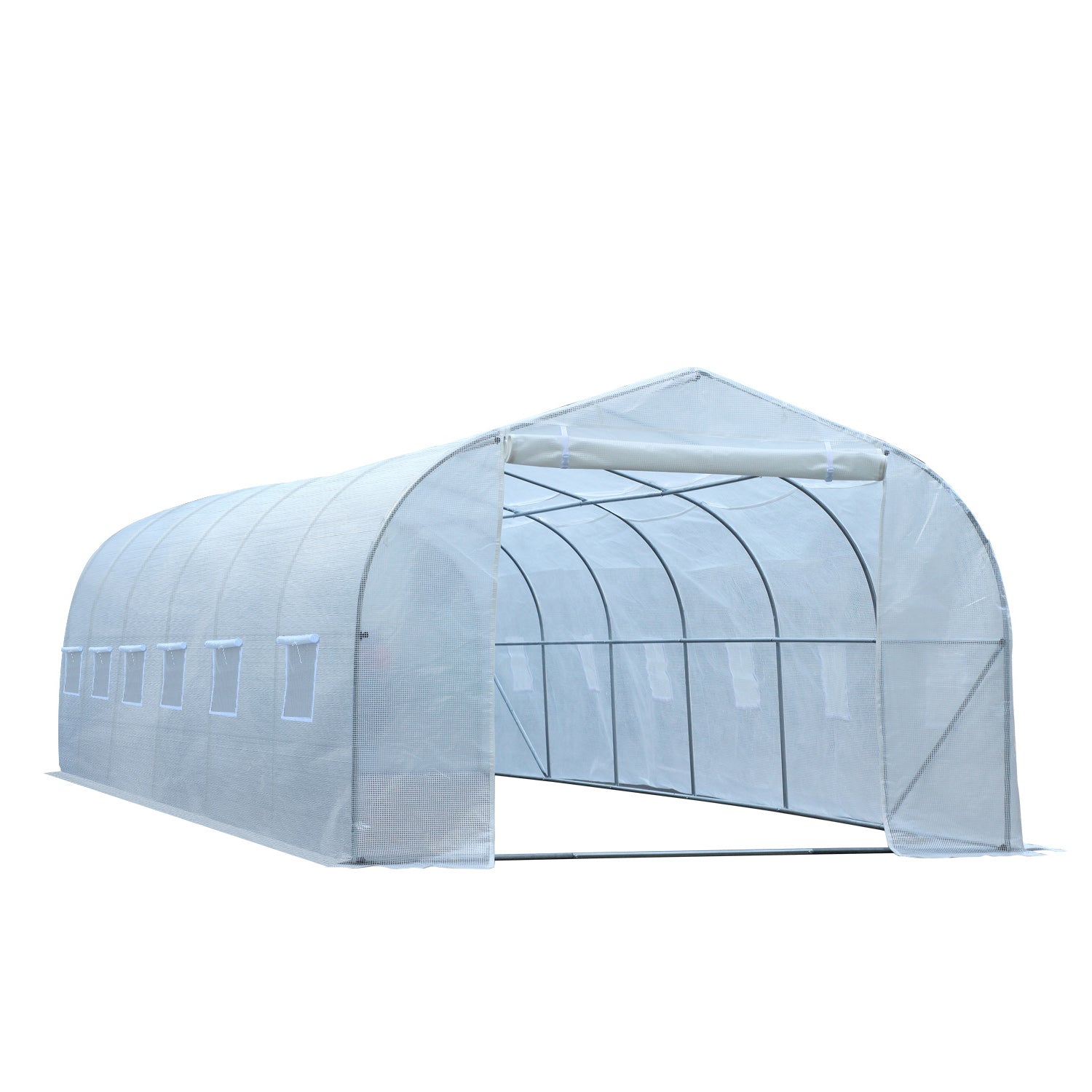 Outsunny 26' x 10' x 7' Large Steeple Walk-in Greenhouse Outdoor Garden Plant Seed Tunnel Grow Tent Steel Frame, White