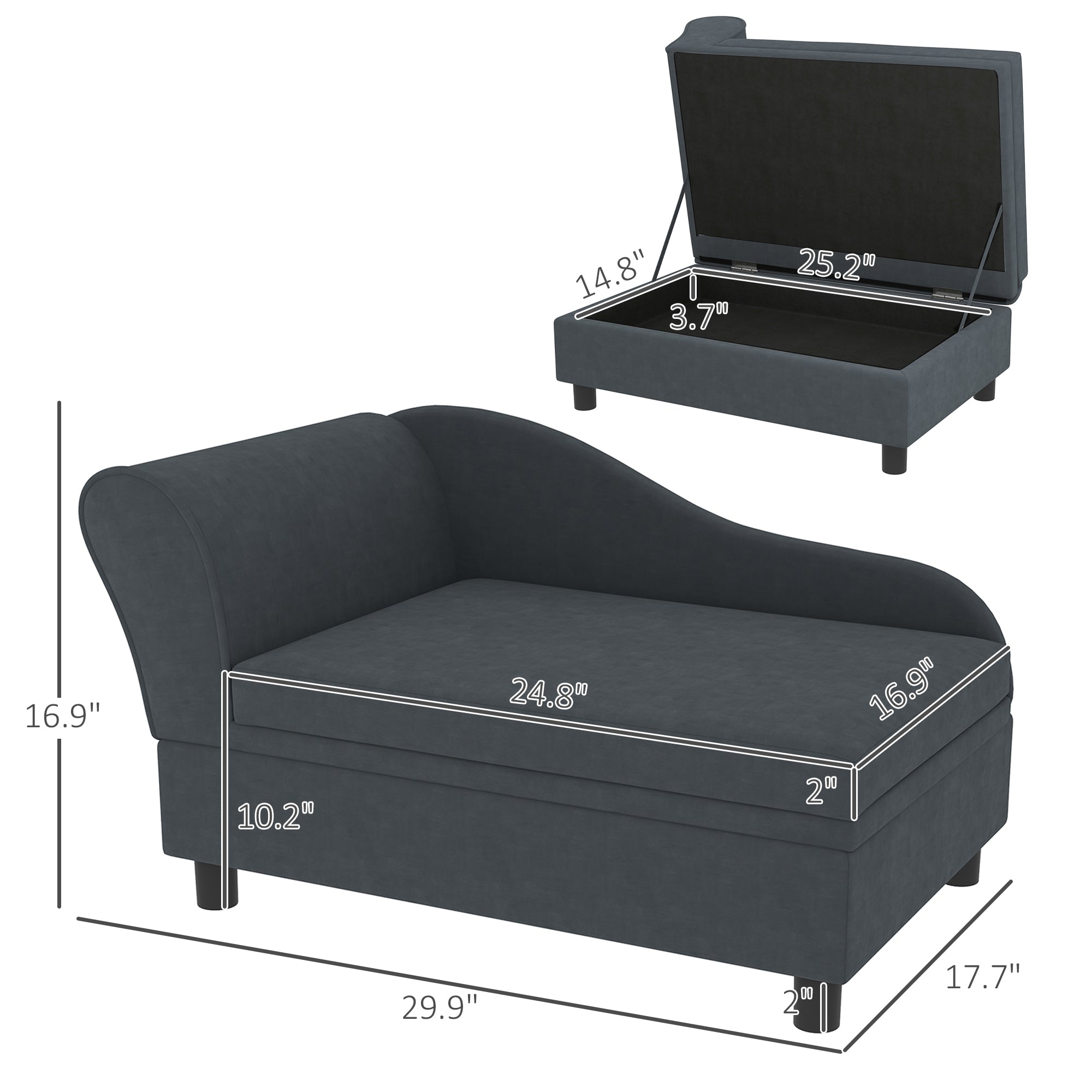 PawHut Luxury Fancy Dog Couch with Hidden Storage, Small Dog Sofa Bed with 2" Soft Foam, Modern Pet Furniture for Puppies & Little Breeds, Dark Gray
