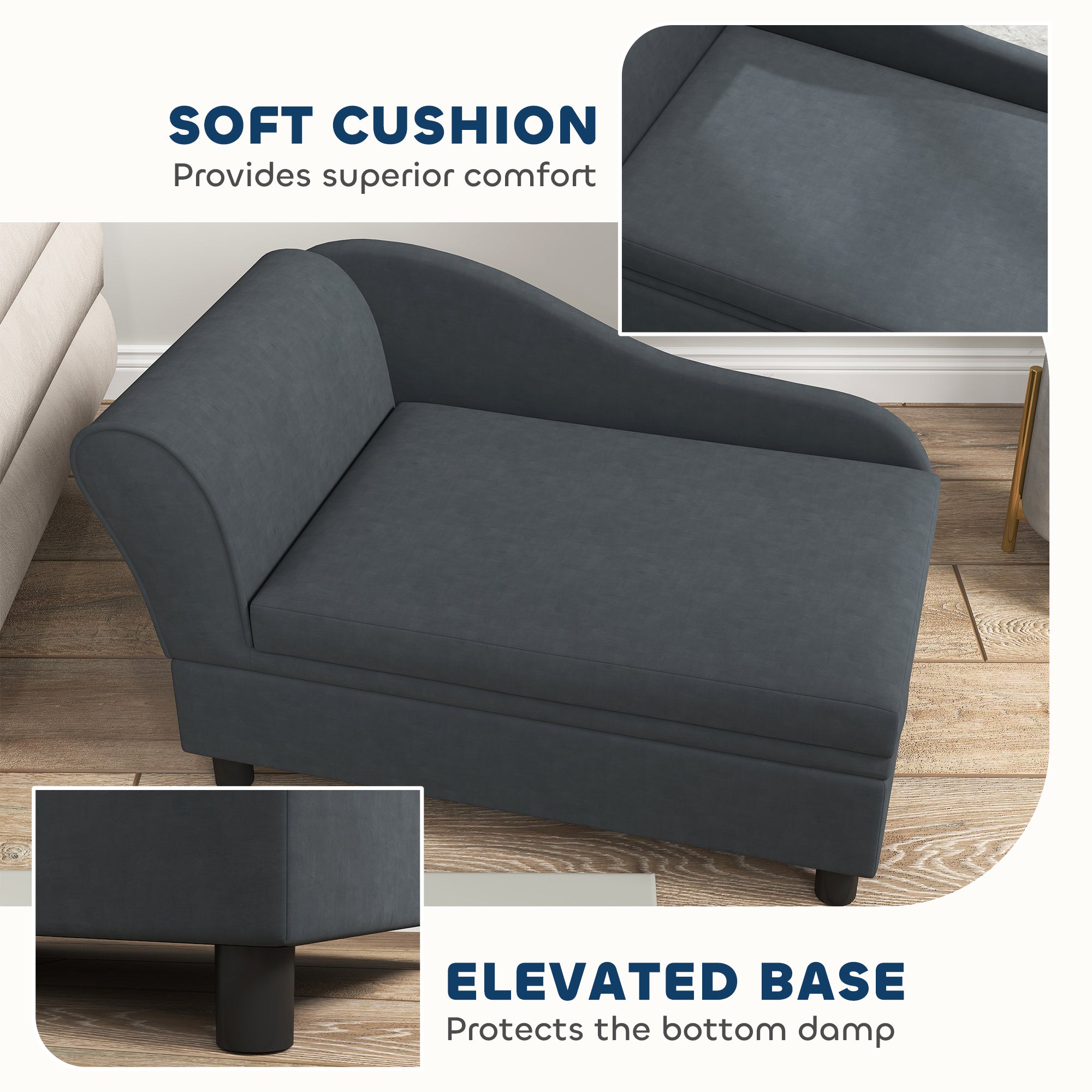 PawHut Luxury Fancy Dog Couch with Hidden Storage, Small Dog Sofa Bed with 2" Soft Foam, Modern Pet Furniture for Puppies & Little Breeds, Dark Gray