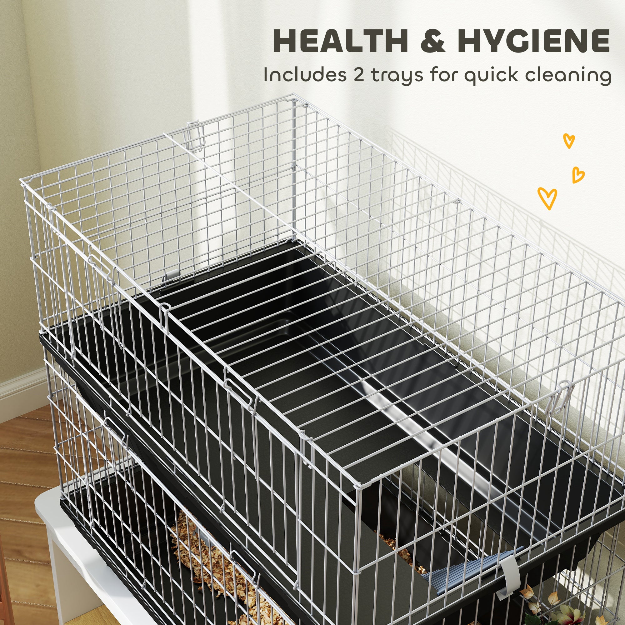 PawHut 2-Tier Guinea Pig Cage, Ferret Cage, Chinchilla Cage, Small Animal Cage Indoor with Dish and Bottle, 2 Doors, Deep Bottoms, Ramp, 28", Black
