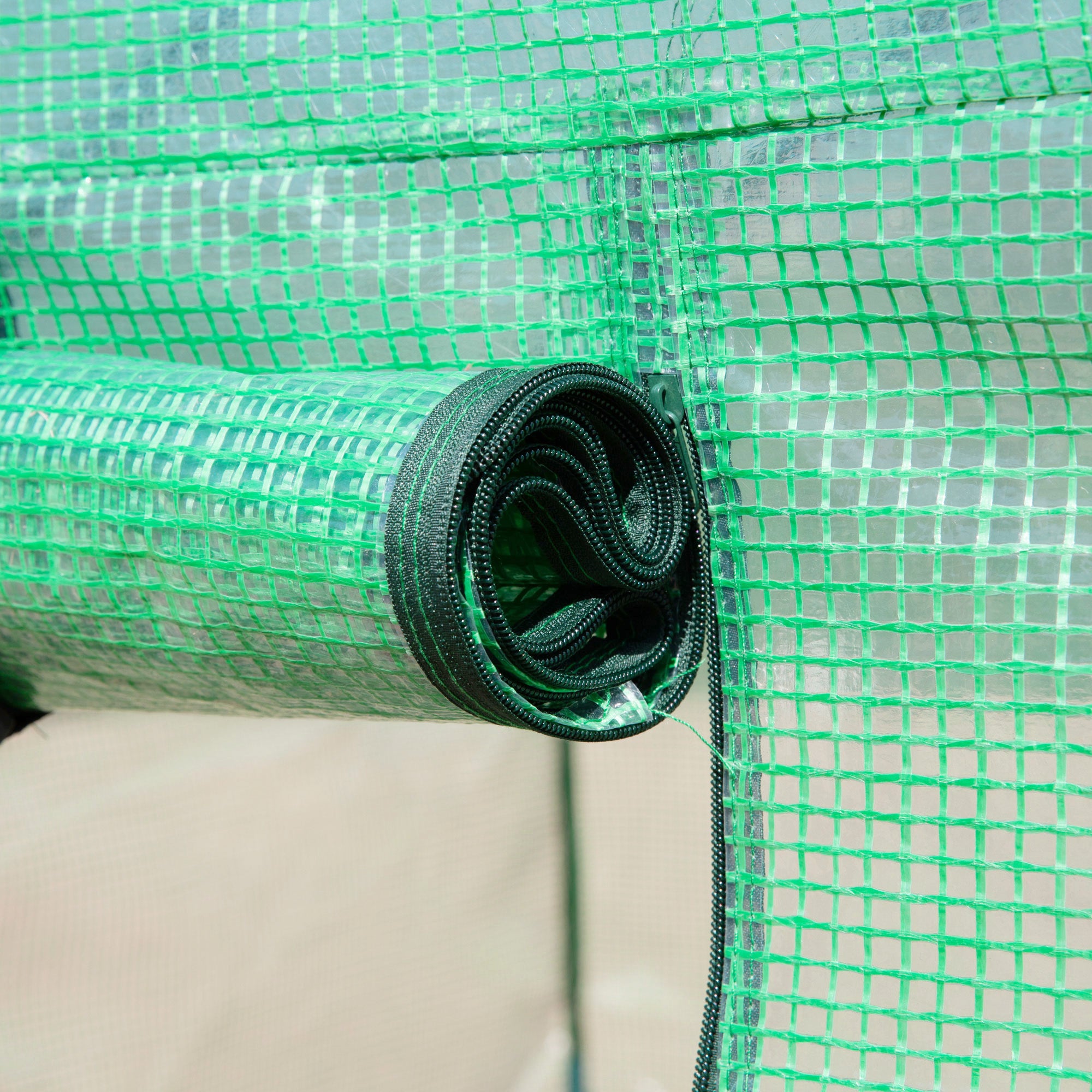 Outsunny 13' x 10' x 6.6'  Walk-in Polytunnel Greenhouse, Outdoor Garden Tunnel Greenhouse Tent with Zipped Roll-Up Door and 6 Mesh Windows, Green