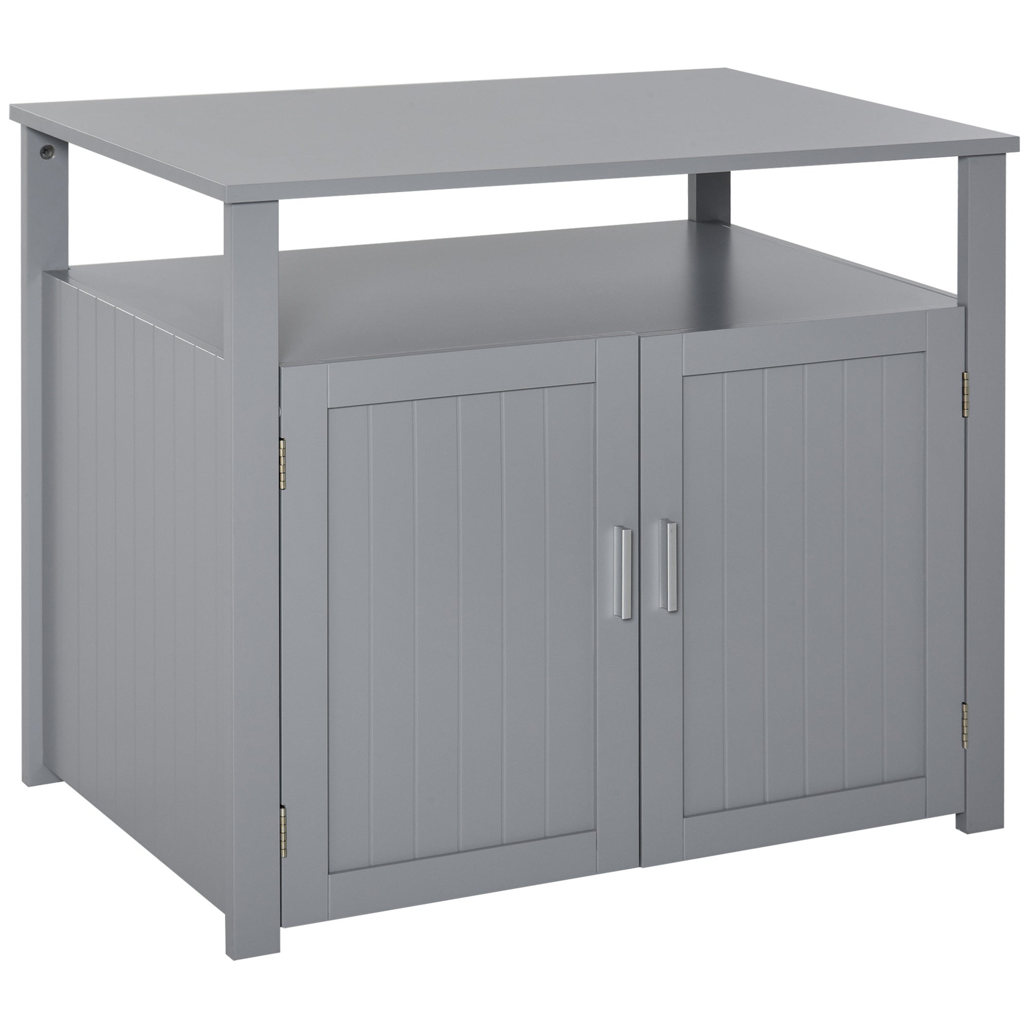 PawHut Wooden Cat Litter Box Enclosure Furniture with Adjustable Interior Wall & Large Tabletop for Nightstand, Grey