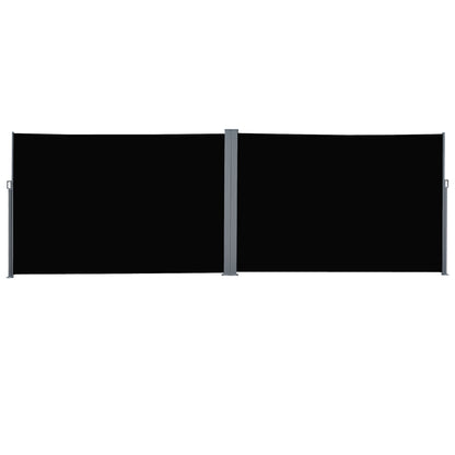 Outsunny Patio Retractable Double Side Awning, Folding Privacy French Screen Fence, Privacy Wall Corner Divider, Garden Outdoor, Sun Shade, Wind Screen, Indoor Room Divider, Black