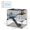 PawHut Hamster Cage, Gerbil Cage with Glass Basin, Ramps, Platforms, Hut, Exercise Wheel, for Syrian and Dwarf Hamsters, Black, M