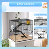 PawHut Hamster Cage, Gerbil Cage with Glass Basin, Ramps, Platforms, Hut, Exercise Wheel, for Syrian and Dwarf Hamsters, Black, M