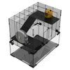 PawHut Hamster Cage, Gerbil Cage with Glass Basin, Ramps, Platforms, Hut, Exercise Wheel, for Syrian and Dwarf Hamsters, Black, M