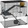 PawHut Hamster Cage, Gerbil Cage with Glass Basin, Ramps, Platforms, Hut, Exercise Wheel, for Syrian and Dwarf Hamsters, Black, M