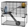 PawHut Hamster Cage, Gerbil Cage with Glass Basin, Ramps, Platforms, Hut, Exercise Wheel, for Syrian and Dwarf Hamsters, Black, M