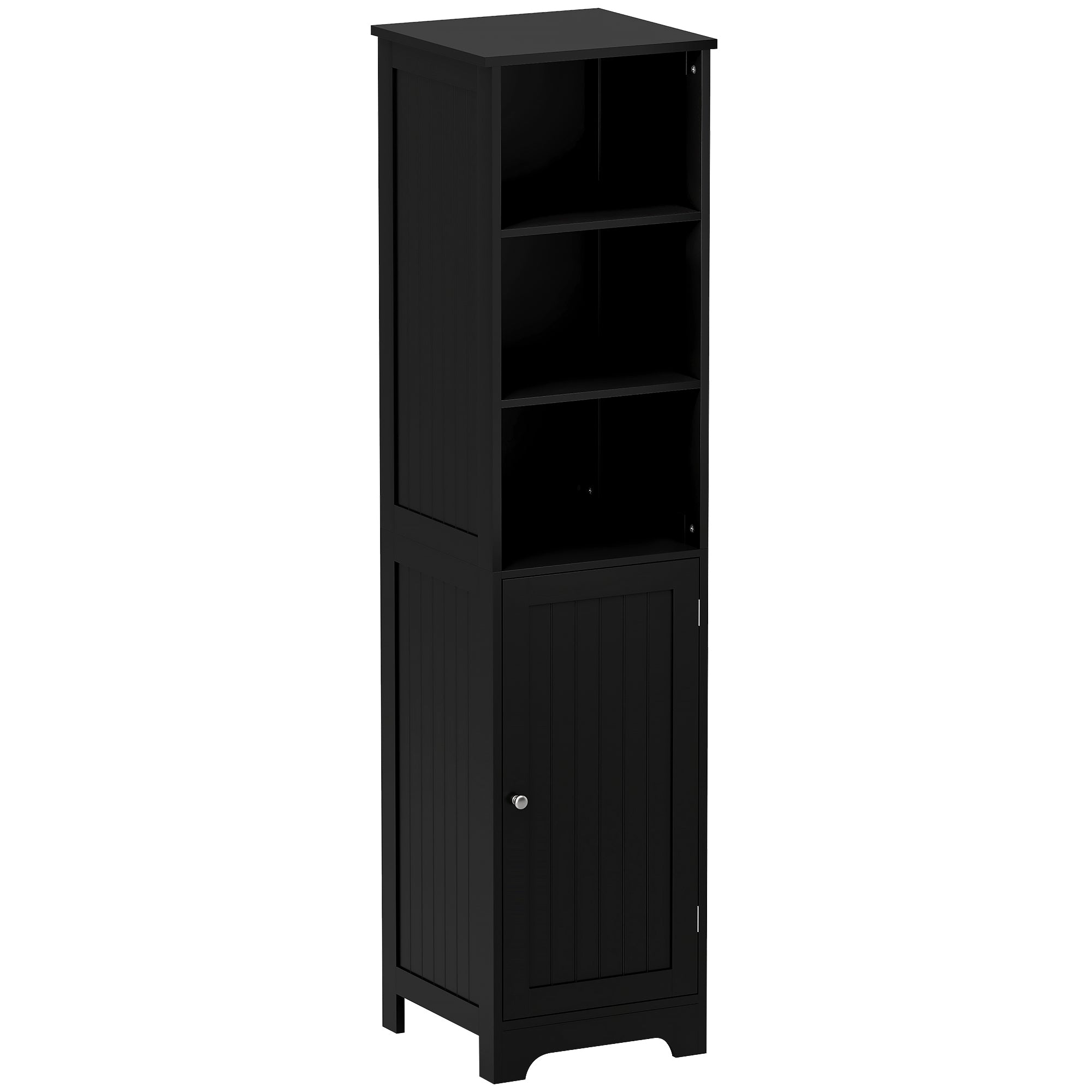kleankin Narrow Bathroom Cabinet, Tall Bathroom Storage Cabinet, Freestanding Linen Cabinet with Adjustable Shelf, 3 Open Shelves, Black