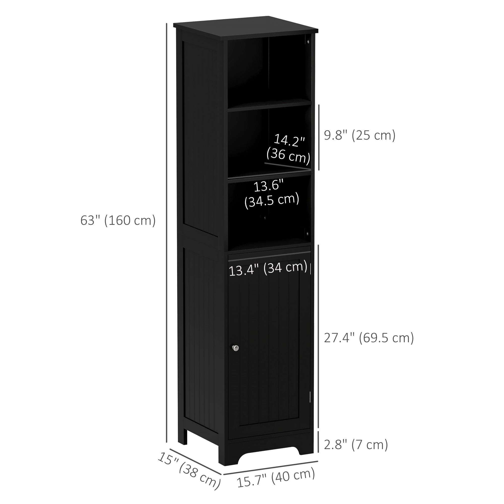 kleankin Narrow Bathroom Cabinet, Tall Bathroom Storage Cabinet, Freestanding Linen Cabinet with Adjustable Shelf, 3 Open Shelves, Black