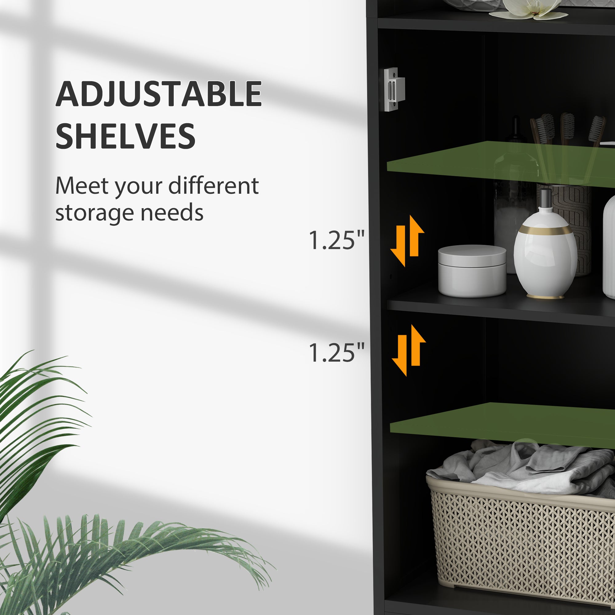 kleankin Narrow Bathroom Cabinet, Tall Bathroom Storage Cabinet, Freestanding Linen Cabinet with Adjustable Shelf, 3 Open Shelves, Black