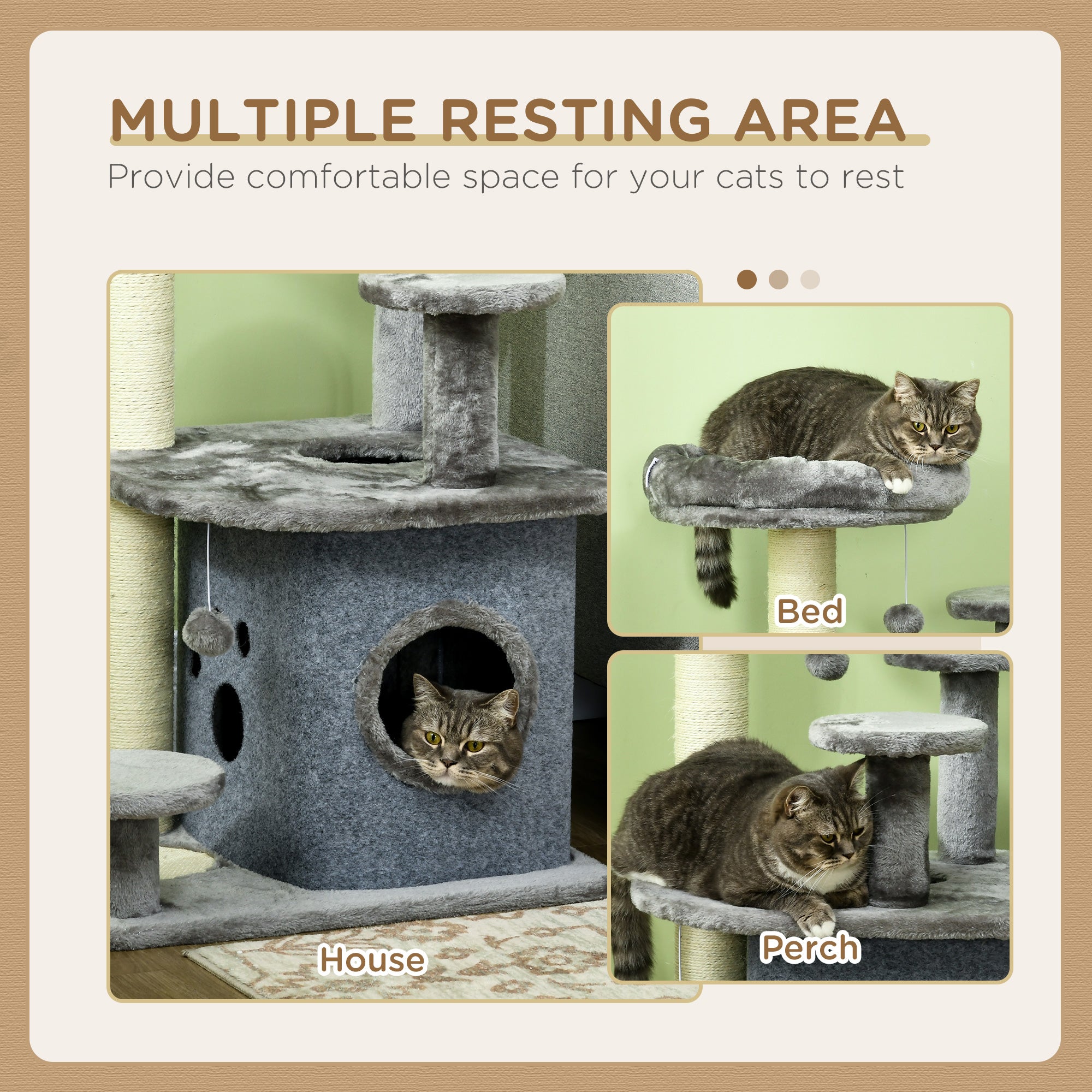 PawHut 92cm Cat Tree for Indoor Cats with Scratching Posts, Cat Tower with House, Bed, Perches, Scratching Mat, Toy - Grey