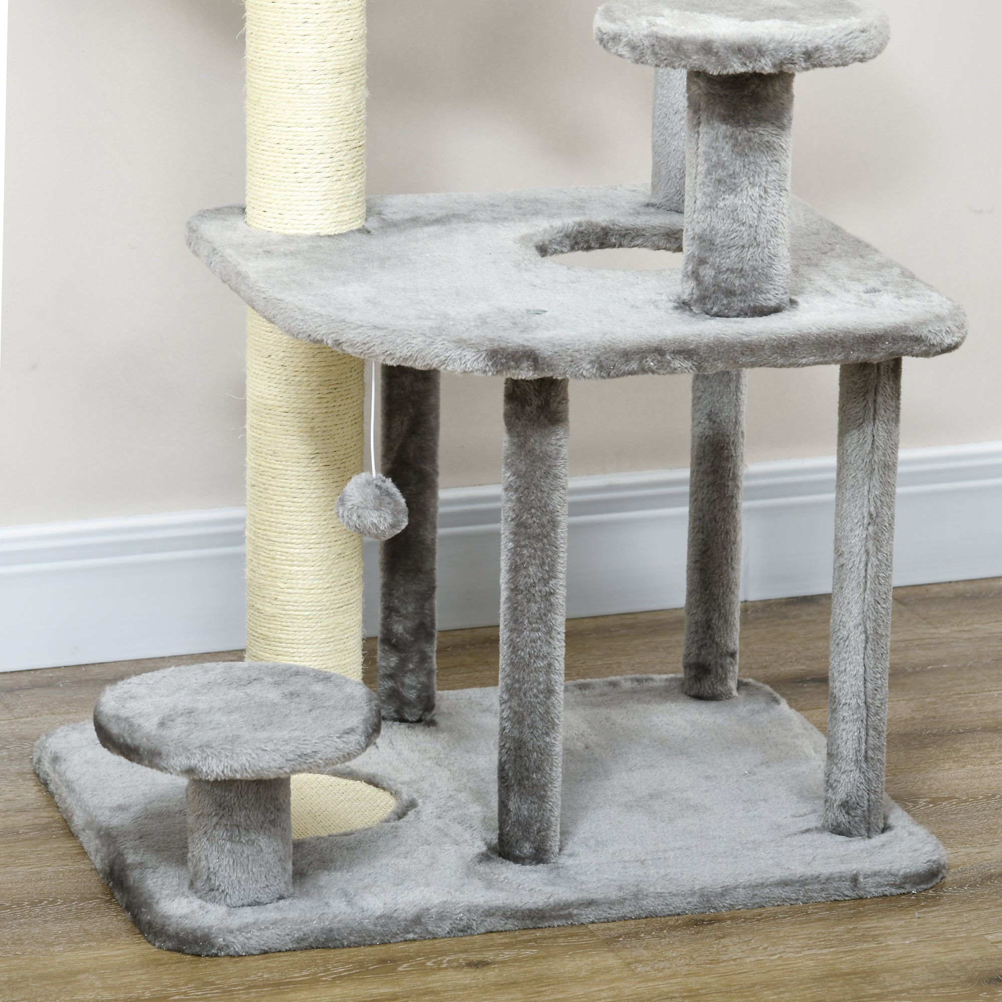 PawHut 92cm Cat Tree for Indoor Cats with Scratching Posts, Cat Tower with House, Bed, Perches, Scratching Mat, Toy - Grey
