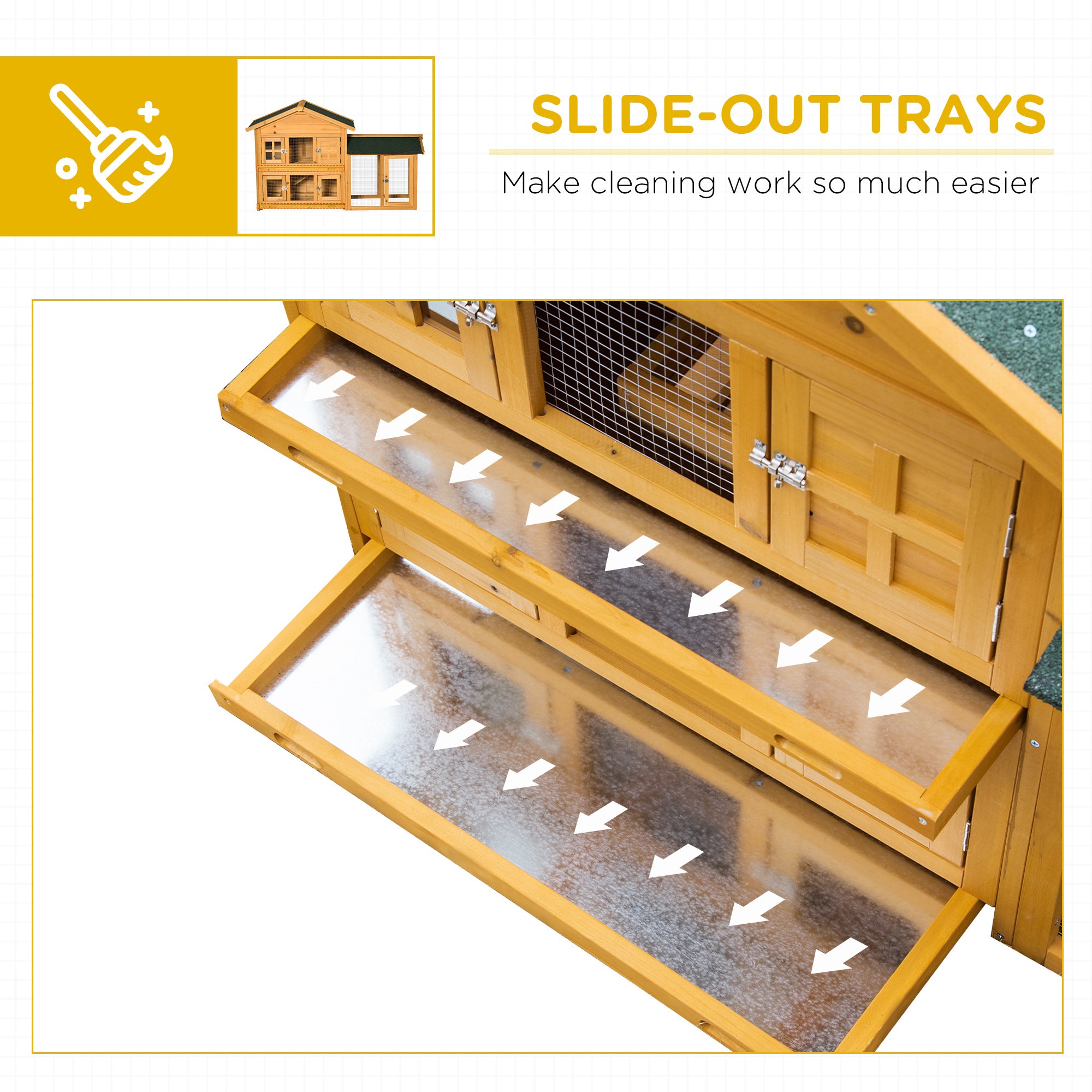 PawHut 59" Wooden Rabbit Hutch 2 Tier Bunny House Pet Playpen Enclosure for Indoor Outdoor with Slide-out Tray, Ramp, for Rabbits and Small Animals, Orange