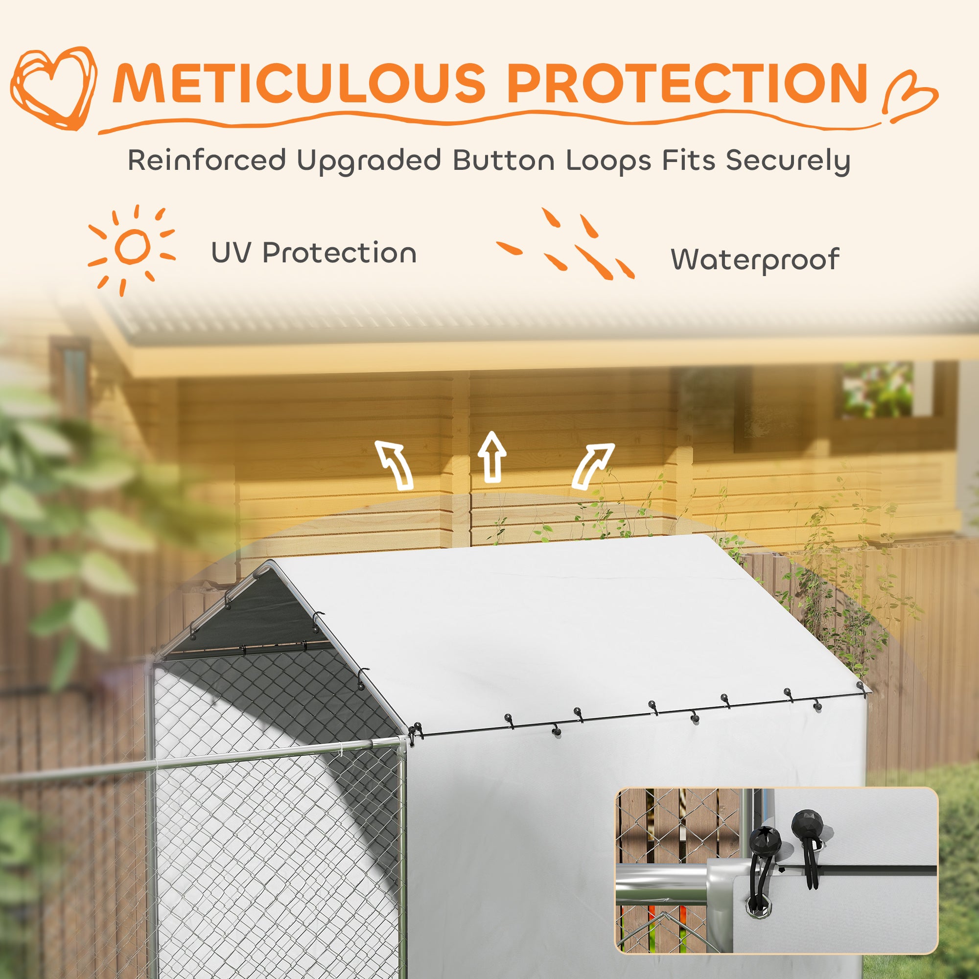 PawHut Large Outdoor Dog Kennel, Heavy Duty Dog Kennel Outside with Waterproof & UV-Resistant Cover, Rotating Bowls Door, Galvanized Chain Link Dog Run for Medium & Large Dogs, 13.1' x 7.5' x 7.5'