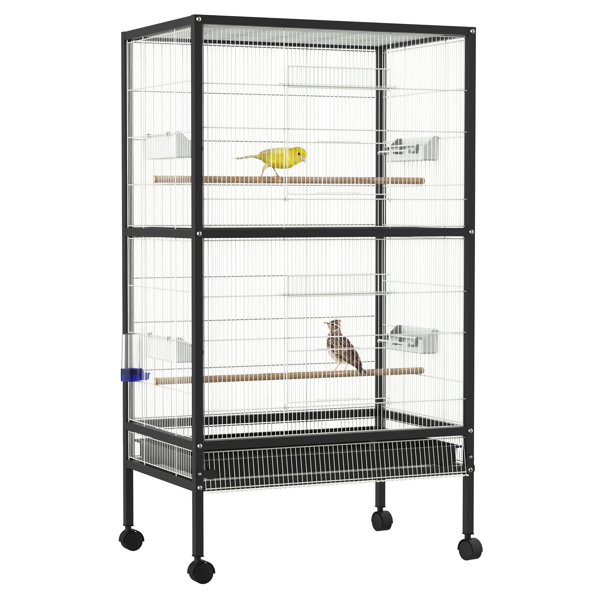 PawHut Bird Cage Parrot Macaw Finch Cockatoo Flight Cage with Wheels, White