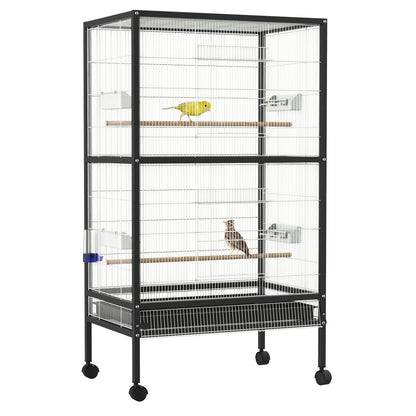 PawHut Bird Cage Parrot Macaw Finch Cockatoo Flight Cage with Wheels, White