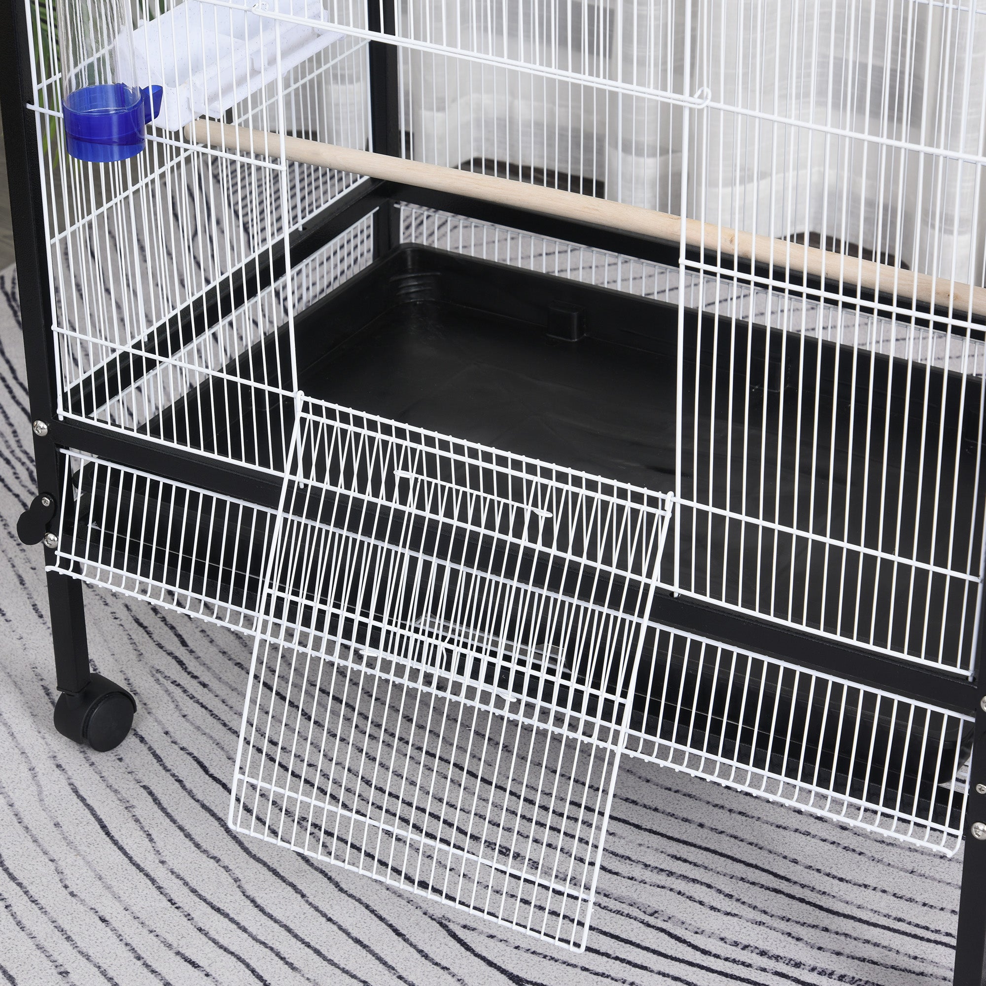 PawHut Bird Cage Parrot Macaw Finch Cockatoo Flight Cage with Wheels, White