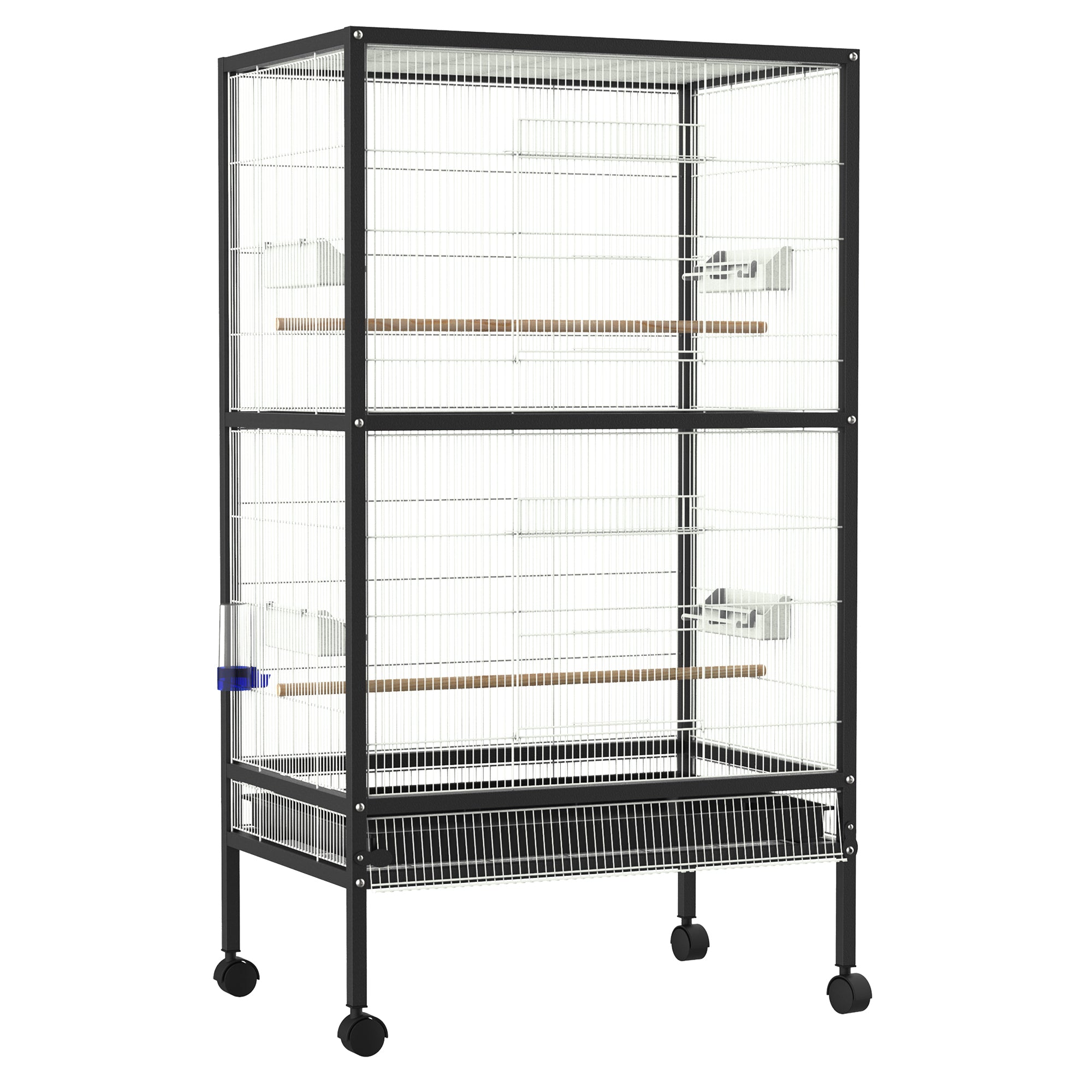 PawHut Bird Cage Parrot Macaw Finch Cockatoo Flight Cage with Wheels, White