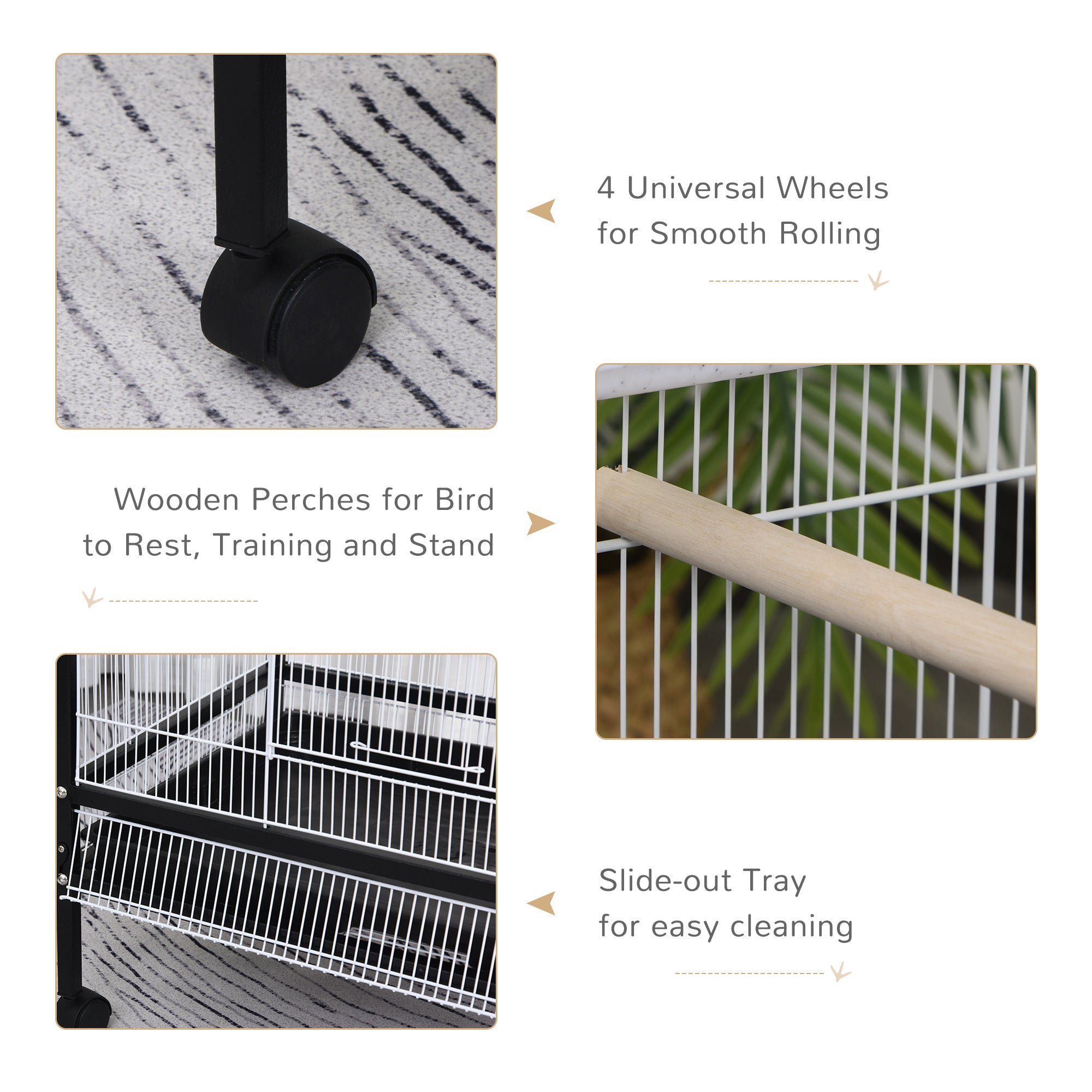 PawHut Bird Cage Parrot Macaw Finch Cockatoo Flight Cage with Wheels, White