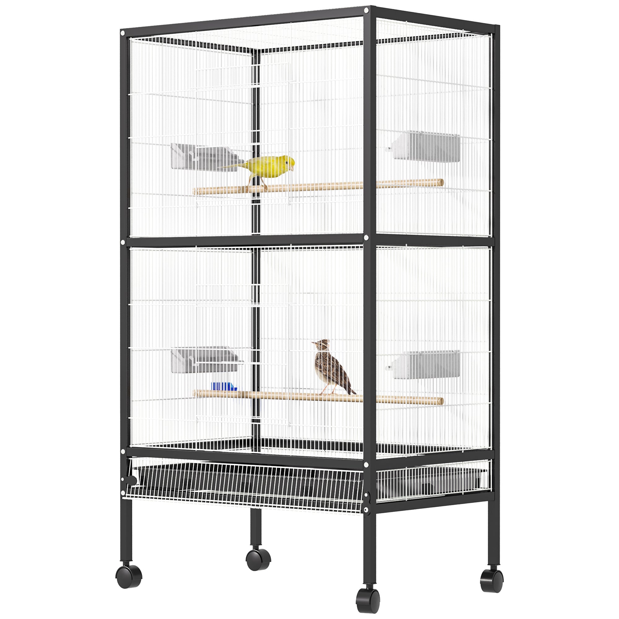 PawHut Bird Cage Parrot Macaw Finch Cockatoo Flight Cage with Wheels, White