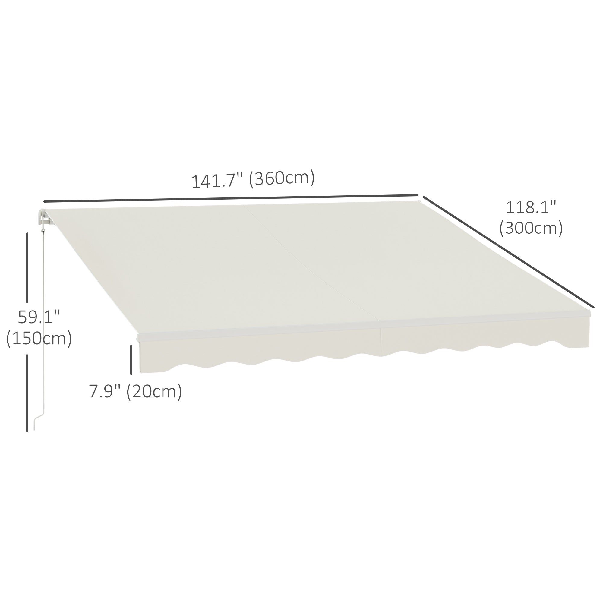 Outsunny 12' x 10' Electric Awning, Retractable Awning Sun Shade Shelter with Remote Controller, Manual Crank Handle and Aluminum Frame, for Deck, Balcony, Yard, Cream White