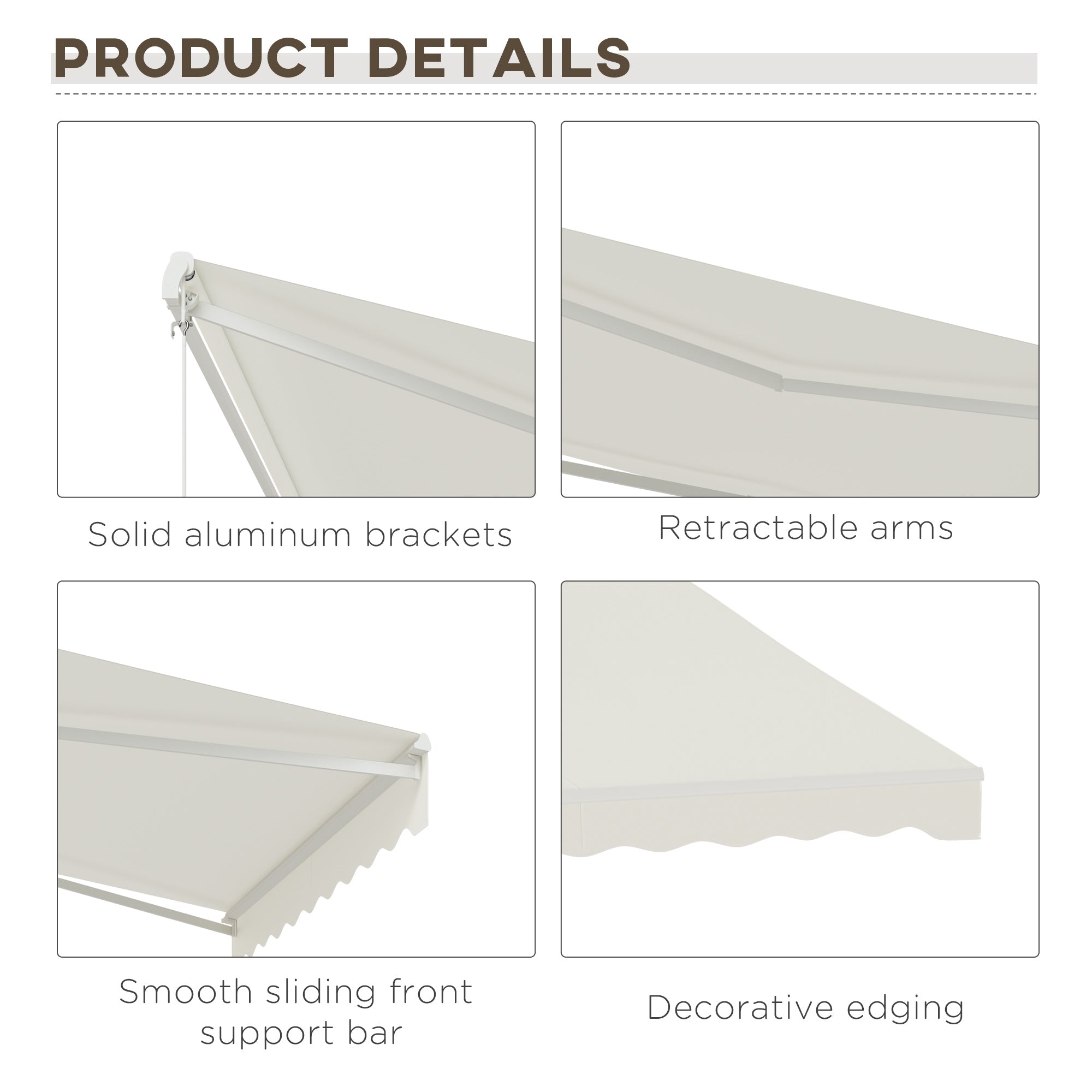 Outsunny 12' x 10' Electric Awning, Retractable Awning Sun Shade Shelter with Remote Controller, Manual Crank Handle and Aluminum Frame, for Deck, Balcony, Yard, Cream White