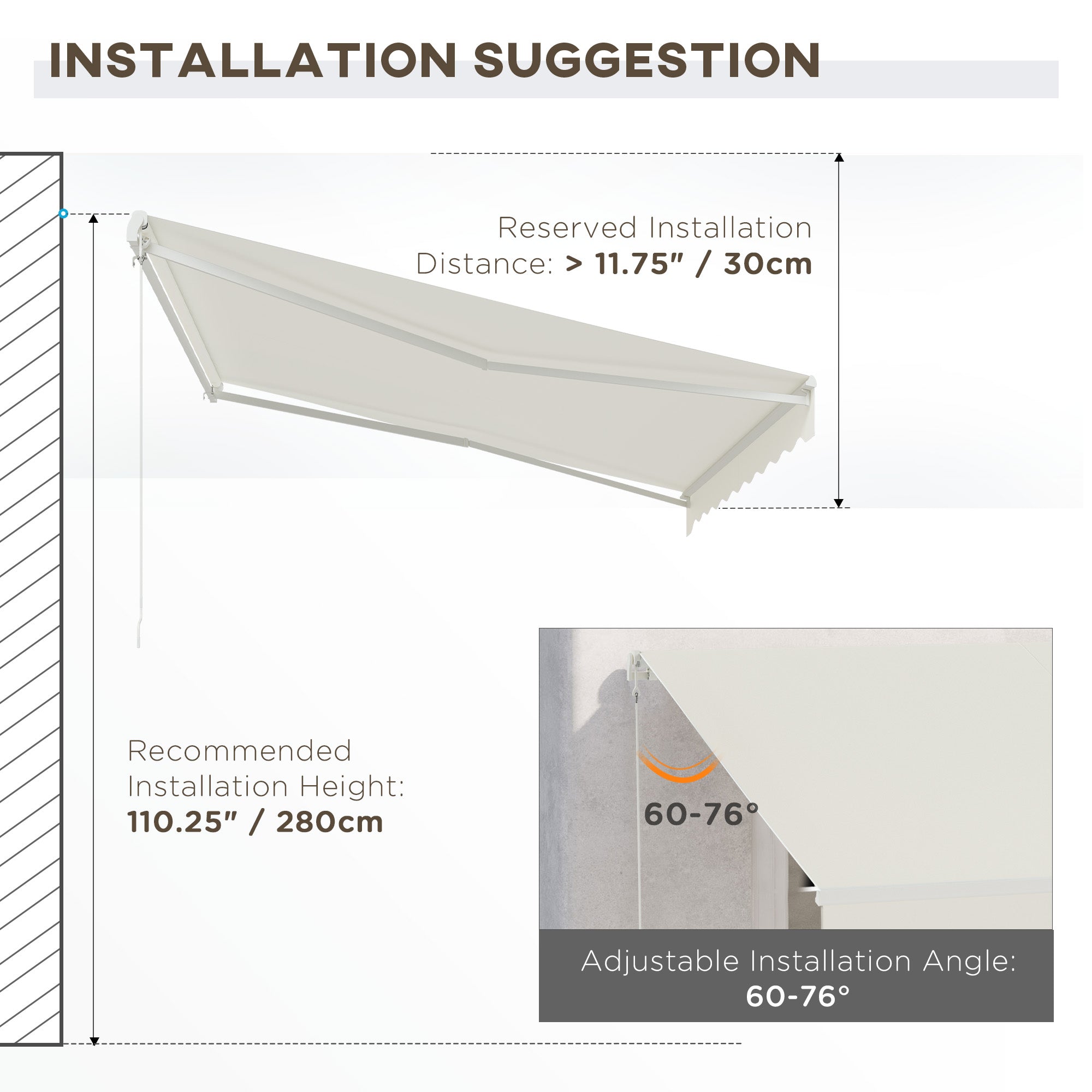 Outsunny 12' x 10' Electric Awning, Retractable Awning Sun Shade Shelter with Remote Controller, Manual Crank Handle and Aluminum Frame, for Deck, Balcony, Yard, Cream White