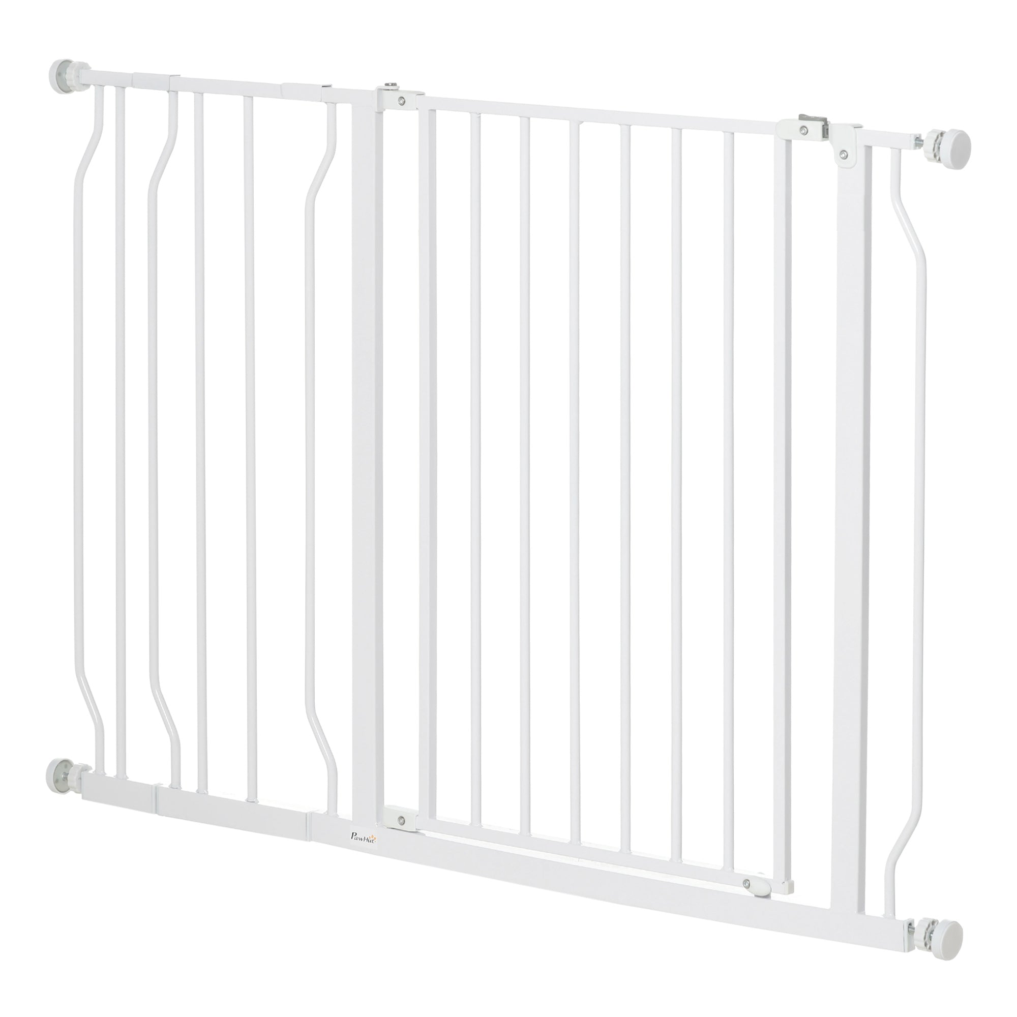 PawHut Dog Gate Wide Stair Gate w/ Door Pressure Fit Pets Barrier for Doorway, Hallway, 76H x 75-115W cm - White