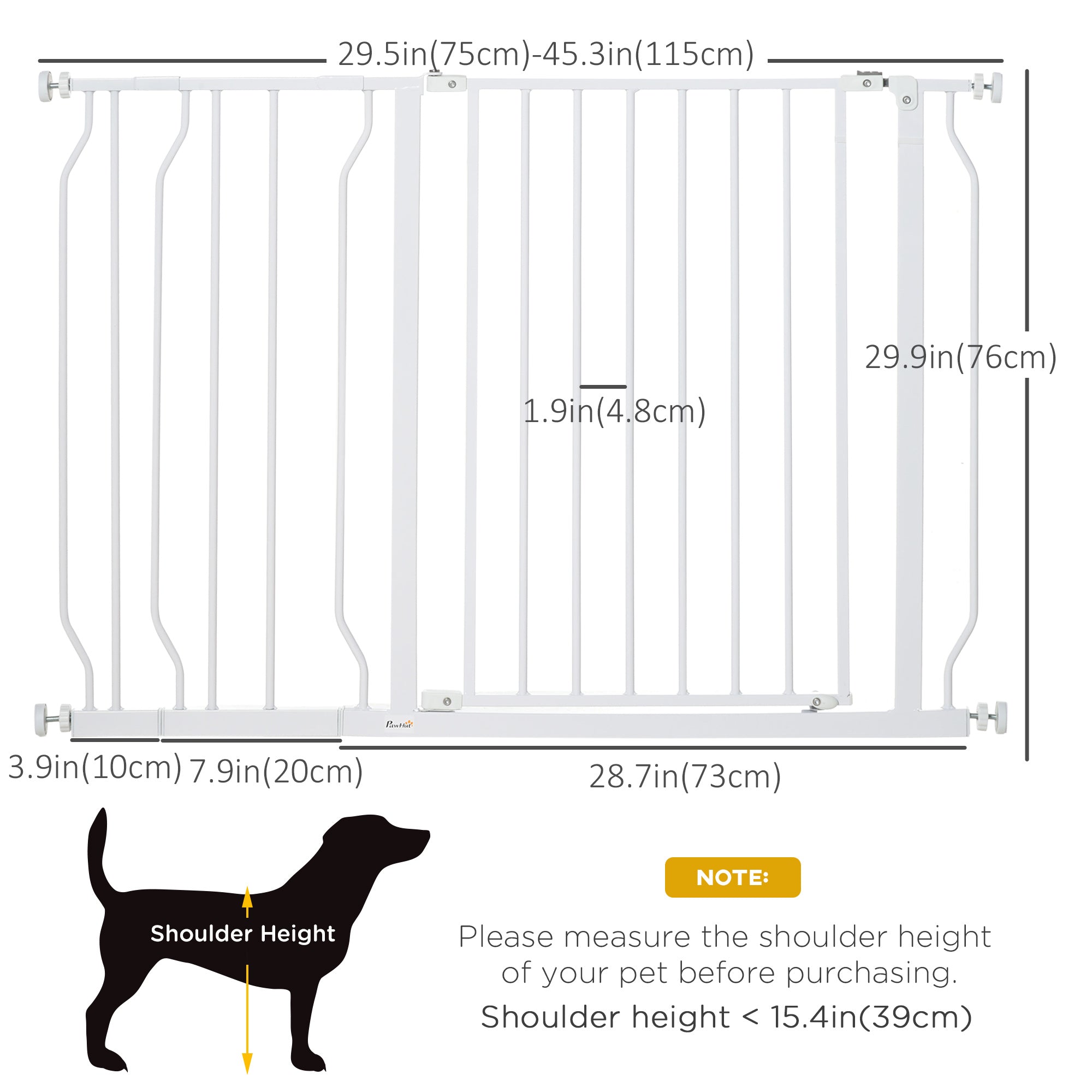 PawHut 30"- 45" Extra Wide Dog Gate with Door, Double Locking System, Easy Install Pet Gate for Stairs, Hallways, and Doorways, White