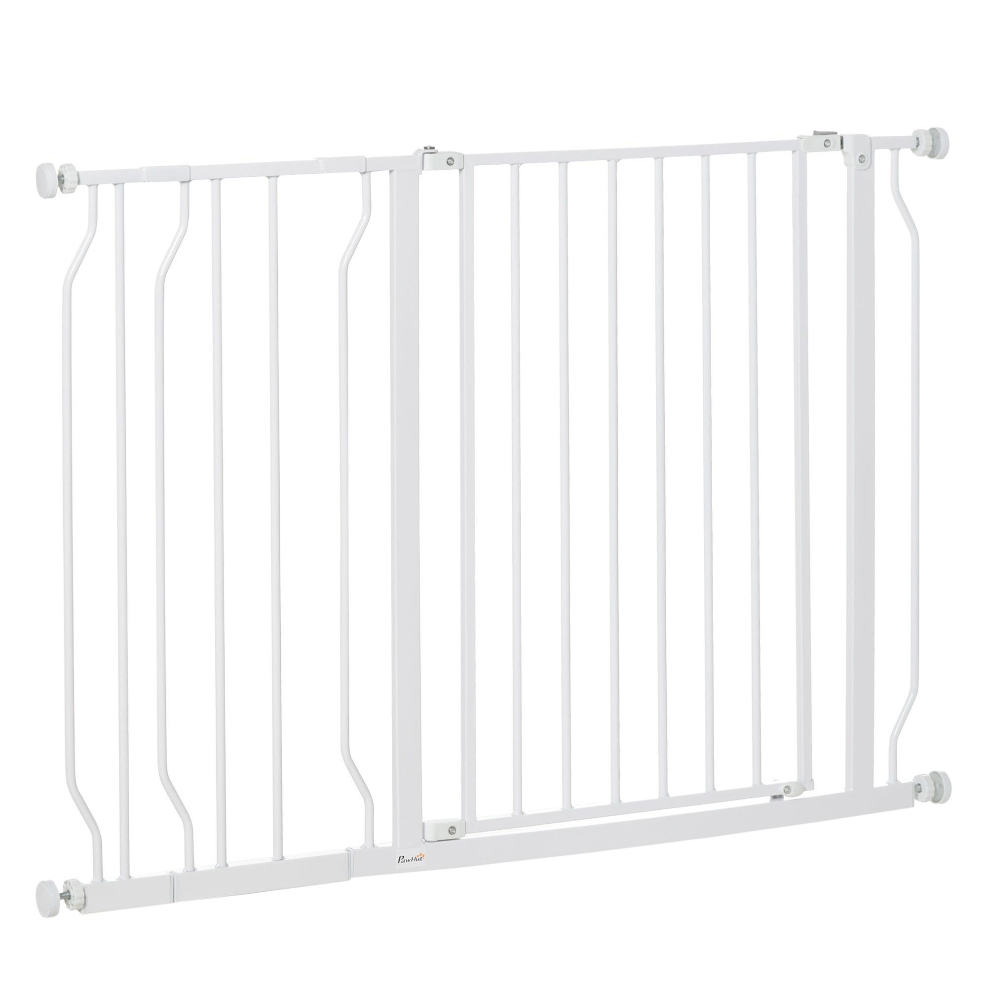 PawHut Dog Gate Wide Stair Gate w/ Door Pressure Fit Pets Barrier for Doorway, Hallway, 76H x 75-115W cm - White