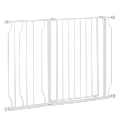 PawHut Dog Gate Wide Stair Gate w/ Door Pressure Fit Pets Barrier for Doorway, Hallway, 76H x 75-115W cm - White