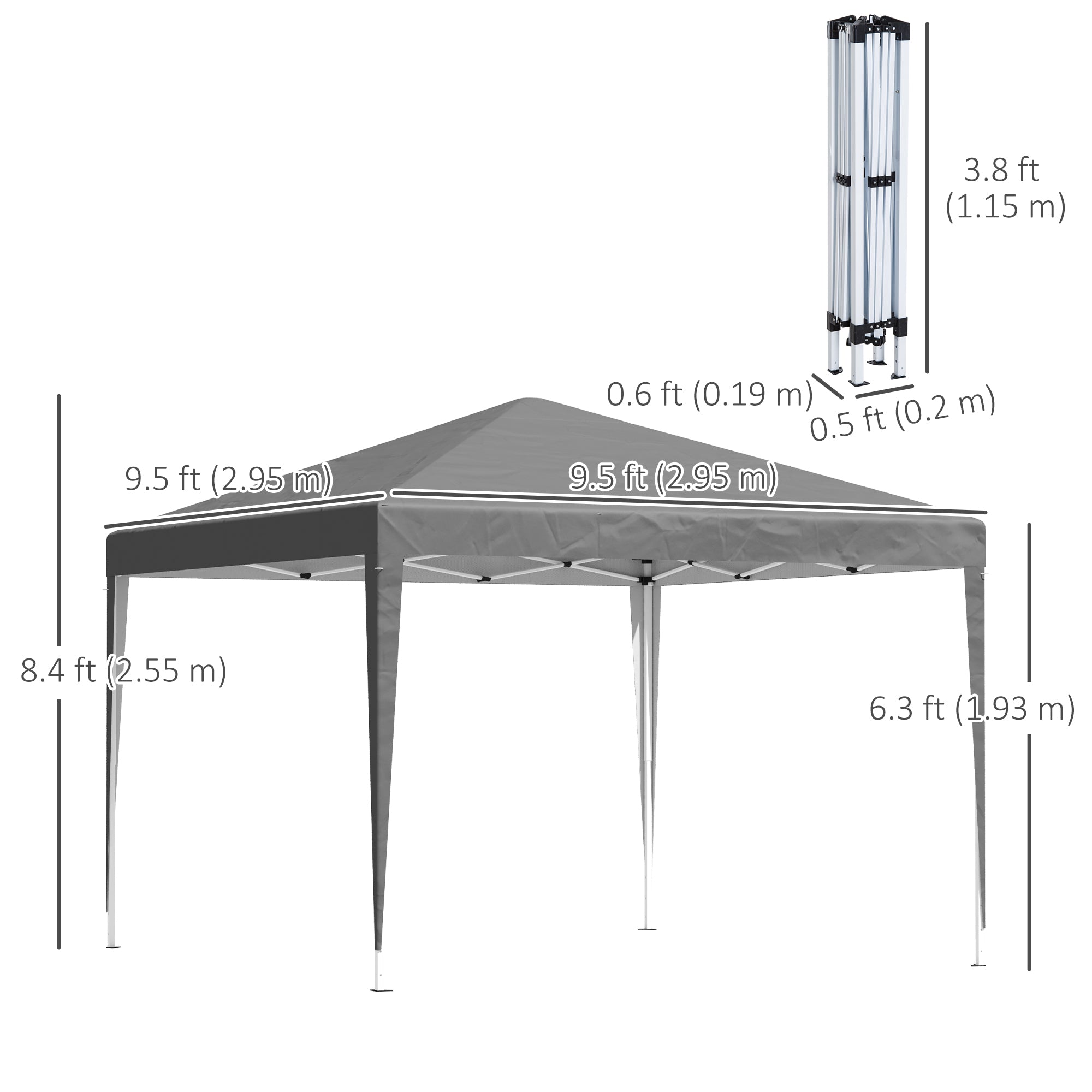 Outsunny 10 x 10ft Folding Pop Up Canopy Tent Outdoor Gazebo with Carrying Bag, Grey