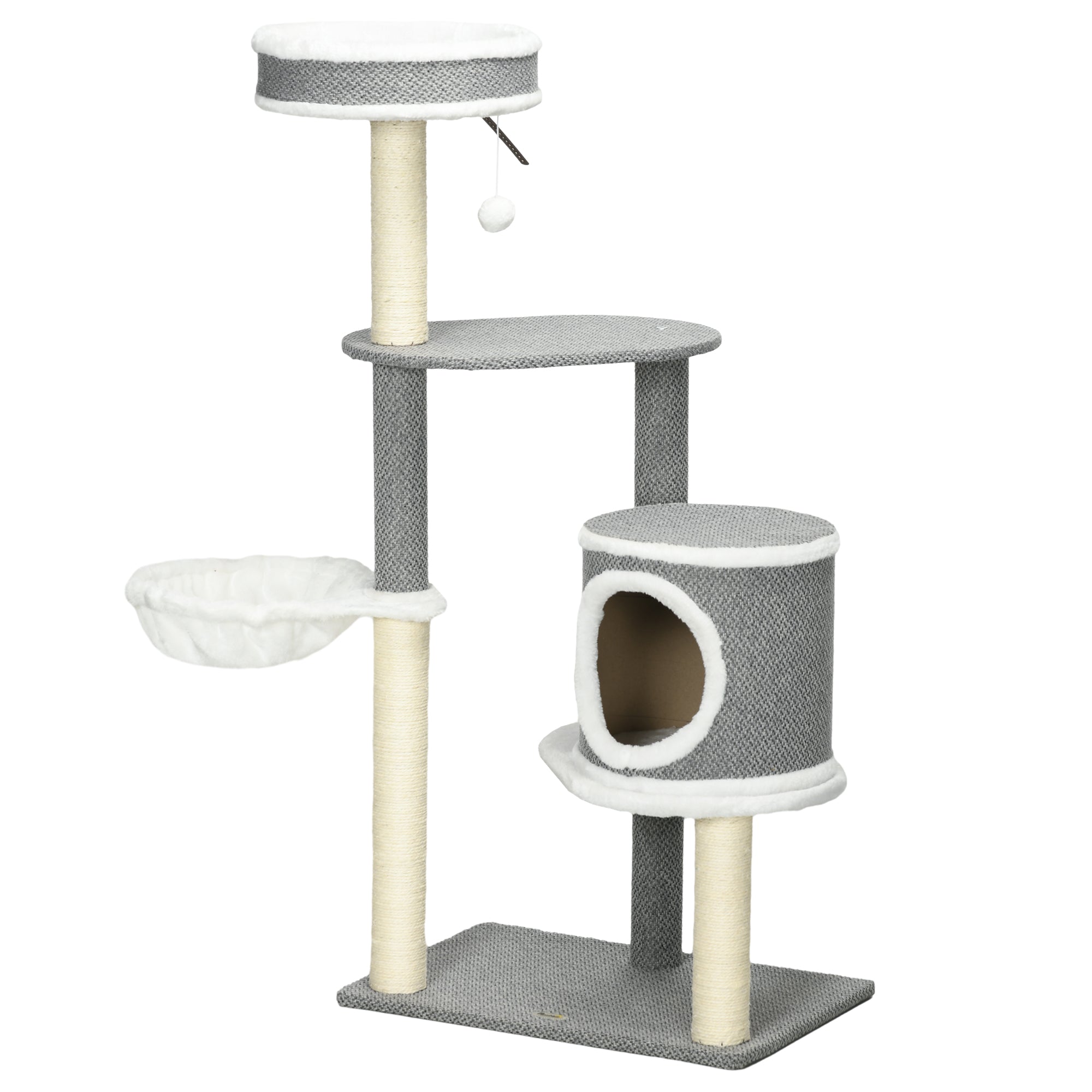 PawHut 124cm Cat Tree for Indoor Cats, Cat Tower with Scratching Post, Bed, Hammock, Cat House, Perch, Toy Ball, Multi-Level Cat Climbing Frame