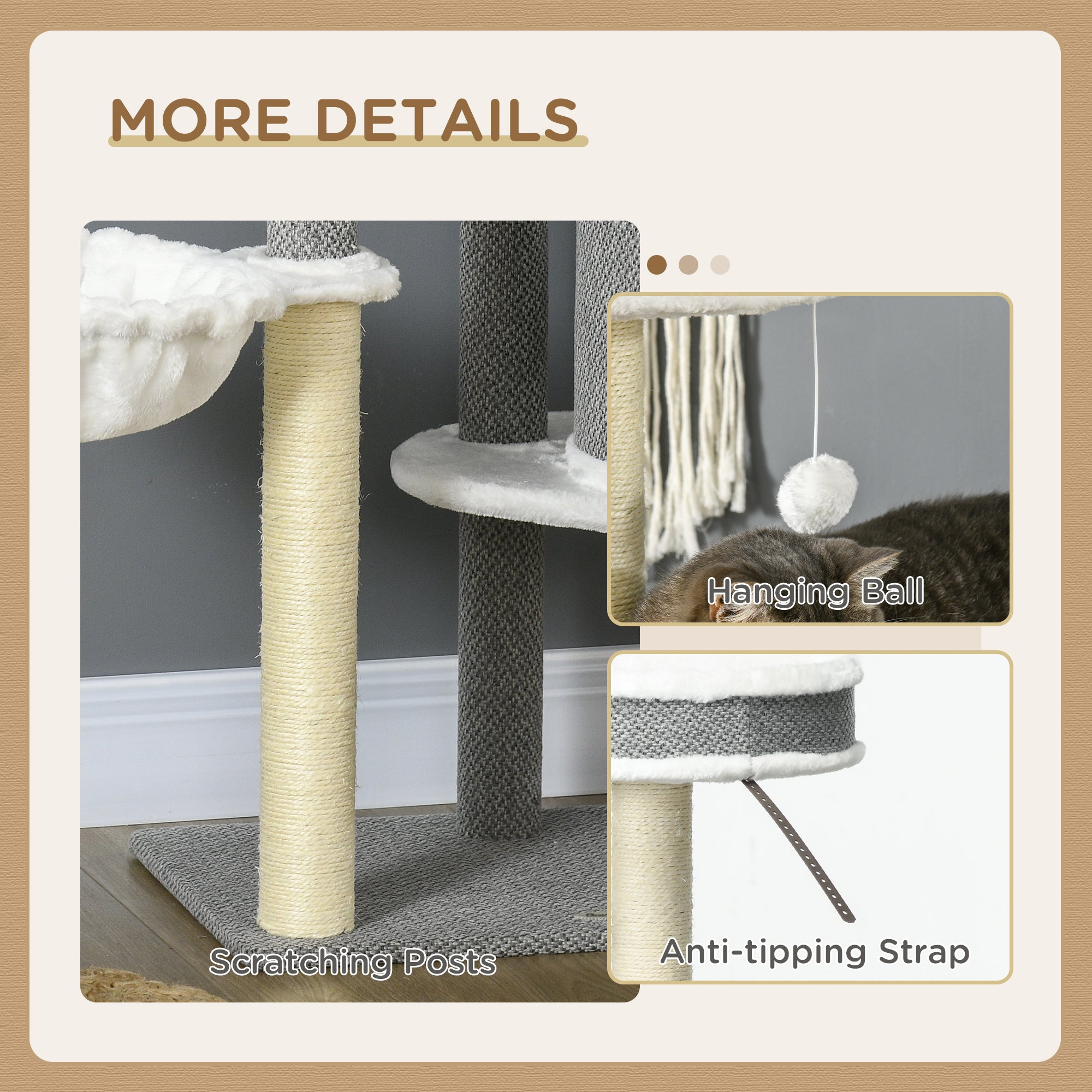 PawHut 124cm Cat Tree for Indoor Cats, Cat Tower with Scratching Post, Bed, Hammock, Cat House, Perch, Toy Ball, Multi-Level Cat Climbing Frame