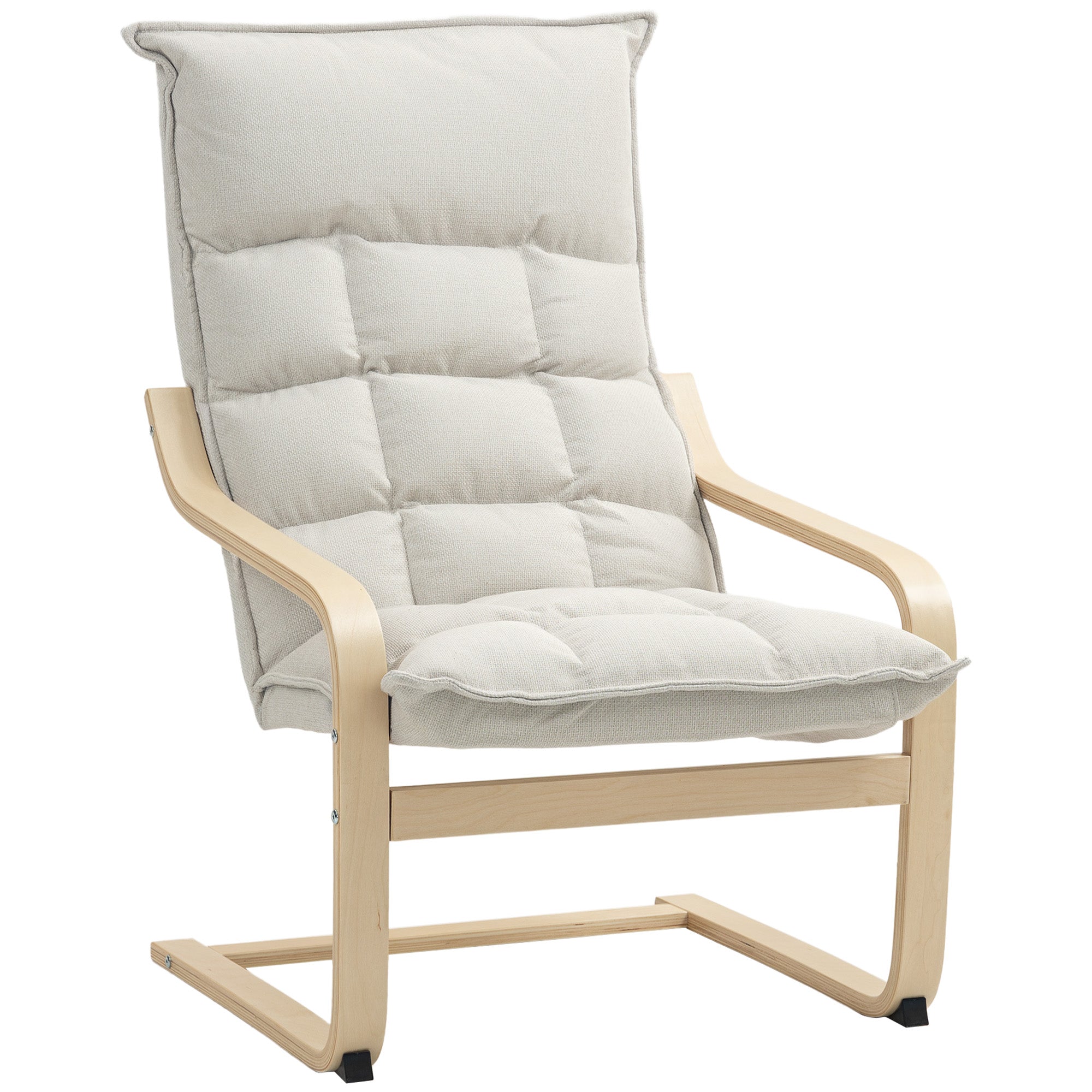 HOMCOM Modern Armchair, Upholstered Linen Accent Chair with Curved Leg and Arm, Leisure Lounge Chair for Living Room, Bedroom, Balcony, Office, Cream White