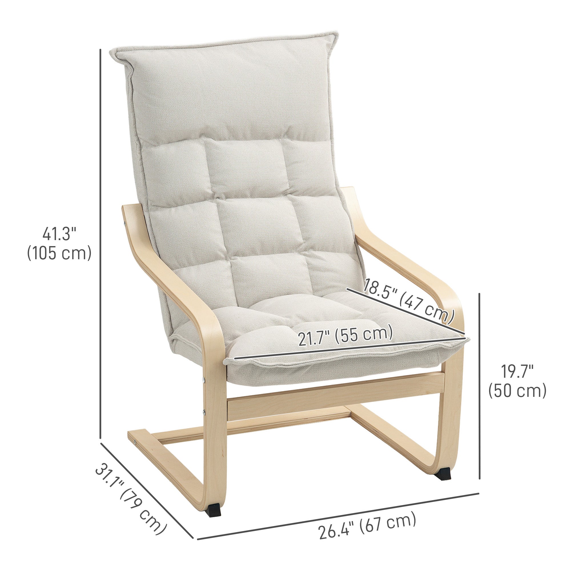 HOMCOM Modern Armchair, Upholstered Linen Accent Chair with Curved Leg and Arm, Leisure Lounge Chair for Living Room, Bedroom, Balcony, Office, Cream White