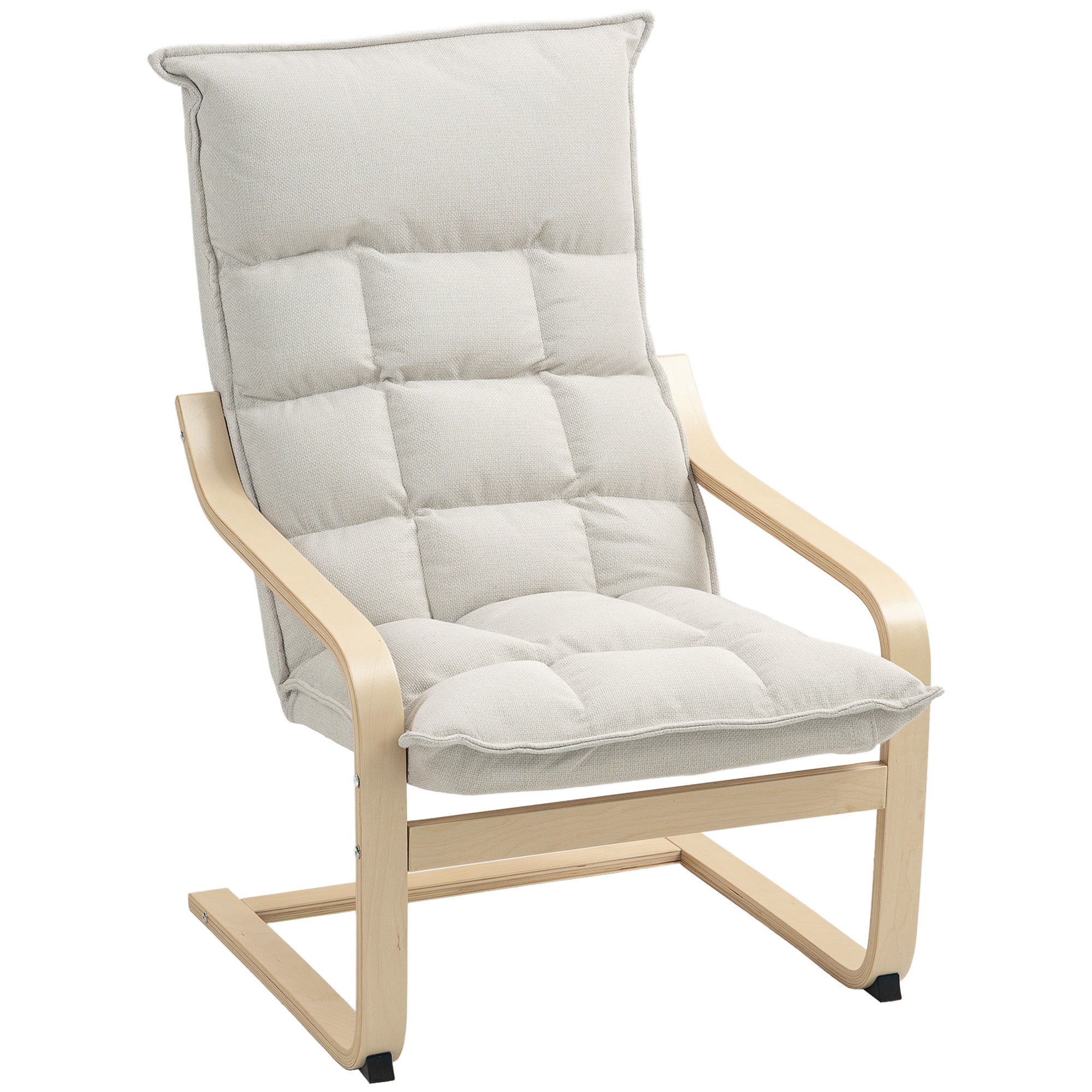 HOMCOM Modern Armchair, Upholstered Linen Accent Chair with Curved Leg and Arm, Leisure Lounge Chair for Living Room, Bedroom, Balcony, Office, Cream White