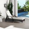 Outsunny Wicker Chaise Lounge, Outdoor Lounge Chair, PE Rattan Patio Sun lounger with Head-rest, 5-Level Height Adjust Backrest, Cushion & Wheels, Mixed Brown and Cream White