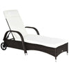 Outsunny Wicker Chaise Lounge, Outdoor Lounge Chair, PE Rattan Patio Sun lounger with Head-rest, 5-Level Height Adjust Backrest, Cushion & Wheels, Mixed Brown and Cream White