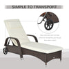Outsunny Wicker Chaise Lounge, Outdoor Lounge Chair, PE Rattan Patio Sun lounger with Head-rest, 5-Level Height Adjust Backrest, Cushion & Wheels, Mixed Brown and Cream White