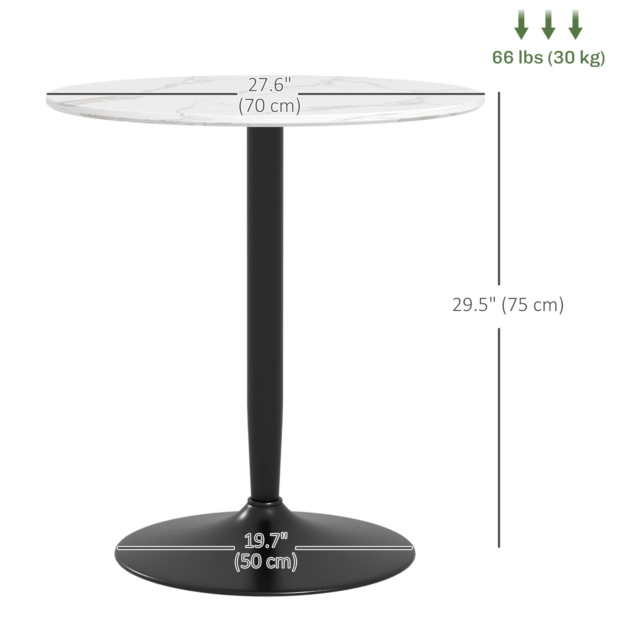 HOMCOM Round Dining Table for 2, Modern Kitchen Table with Painted Top and Steel Base for Living Room, Dining Room, White Marble