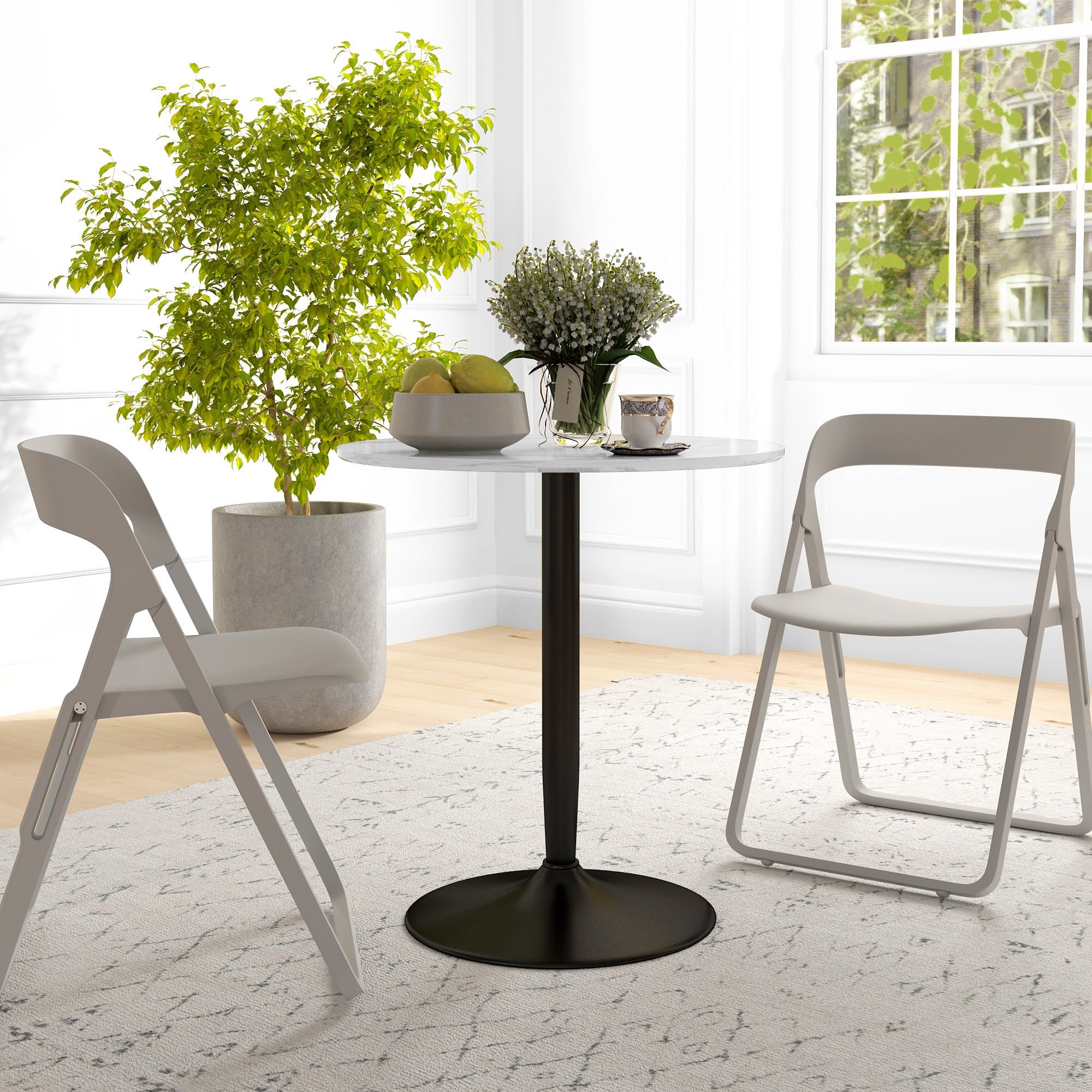 HOMCOM Round Dining Table for 2, Modern Kitchen Table with Painted Top and Steel Base for Living Room, Dining Room, White Marble