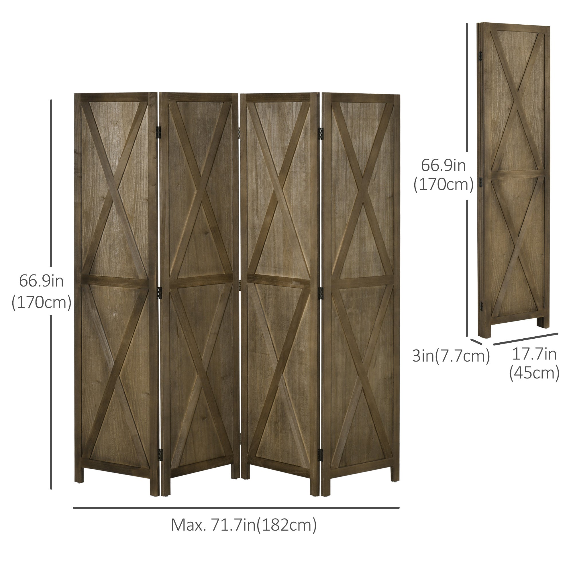HOMCOM 4 Panel Room Divider, 5.6 Ft Folding Privacy Screen, Freestanding Wooden Wall Partition for Bedroom, Office, Brown