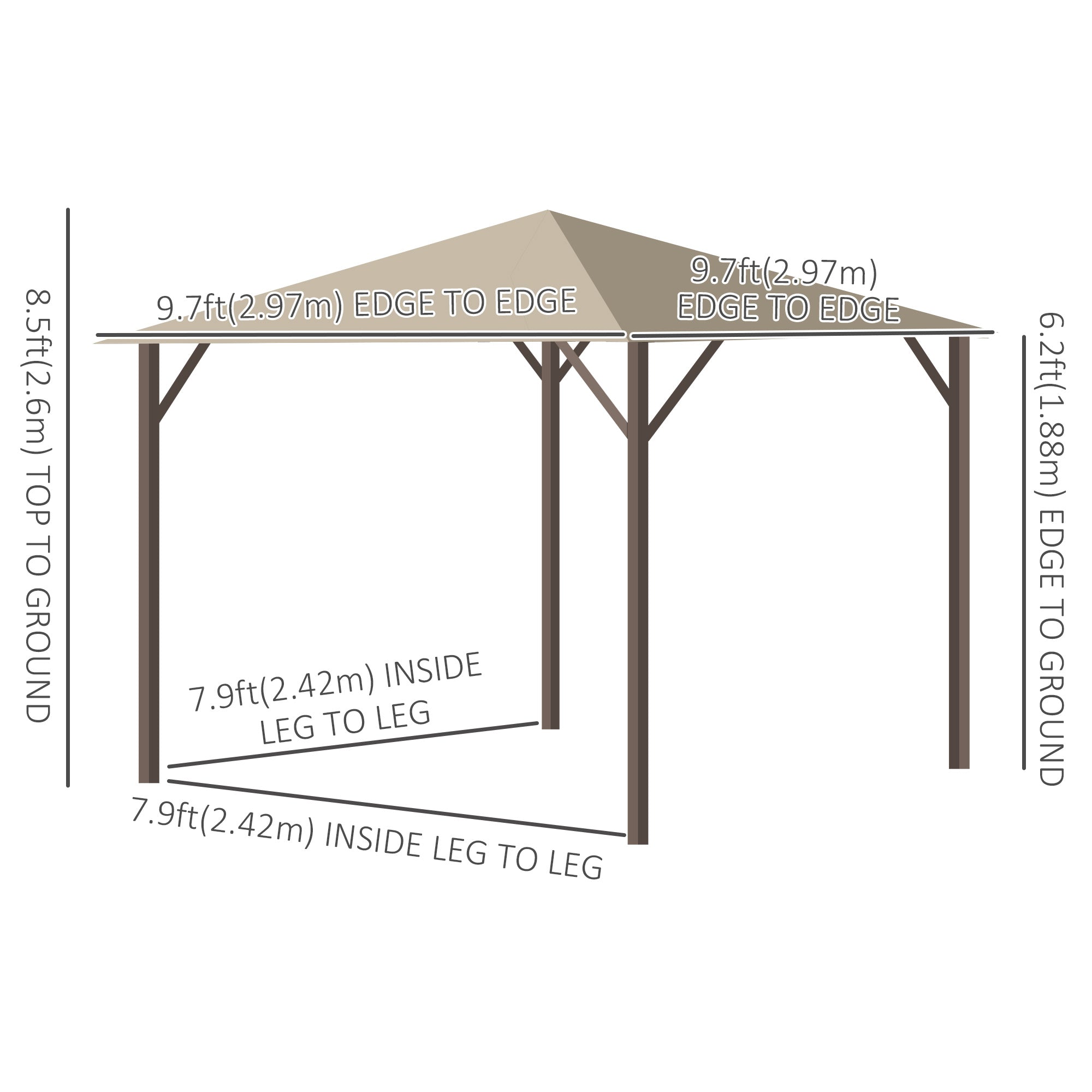 Outsunny 10' x 10' Patio Gazebo Outdoor Aluminum Frame Canopy Shelter with Curtains, Vented Roof for Garden, Lawn, Backyard and Deck, Khaki