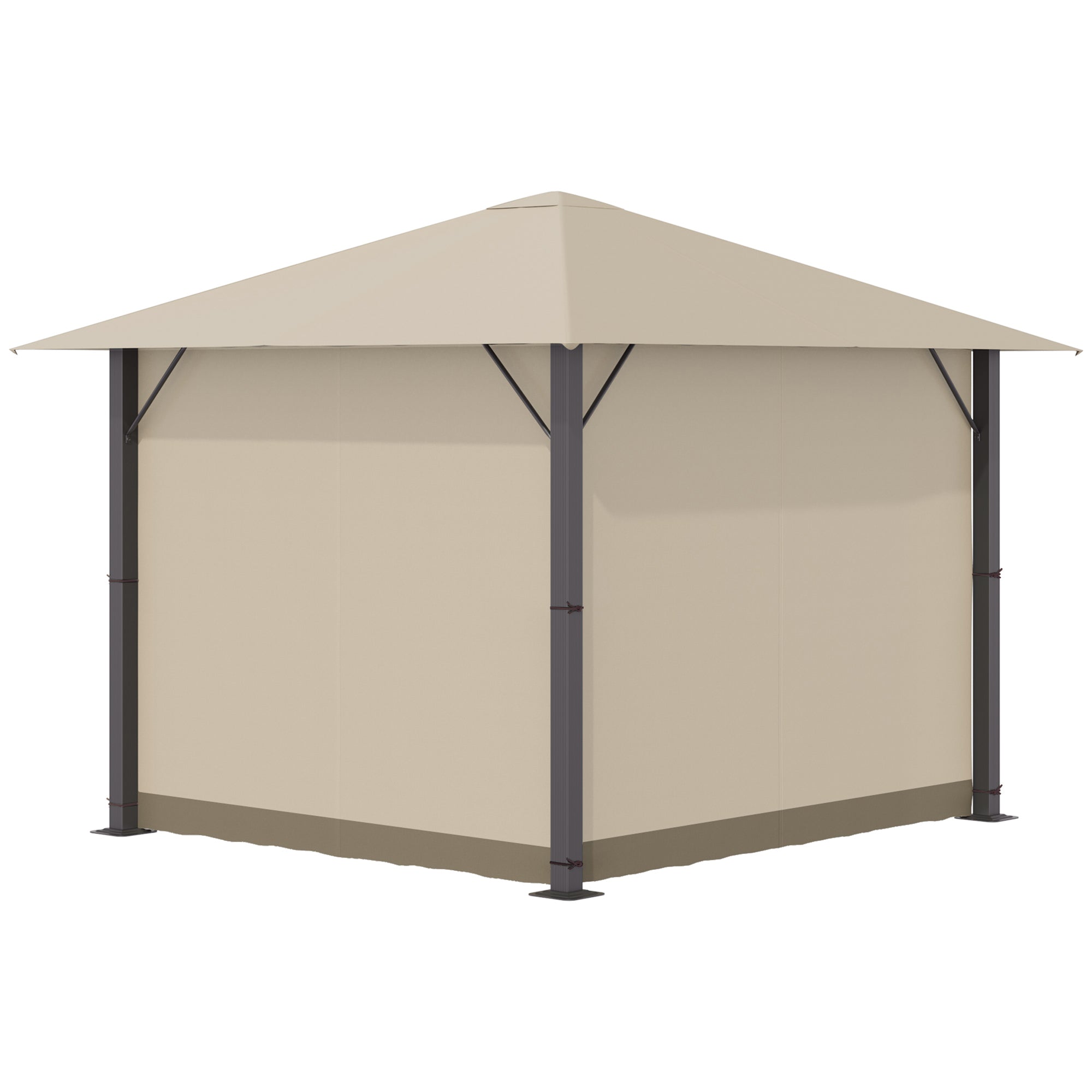 Outsunny 10' x 10' Patio Gazebo Outdoor Aluminum Frame Canopy Shelter with Curtains, Vented Roof for Garden, Lawn, Backyard and Deck, Khaki