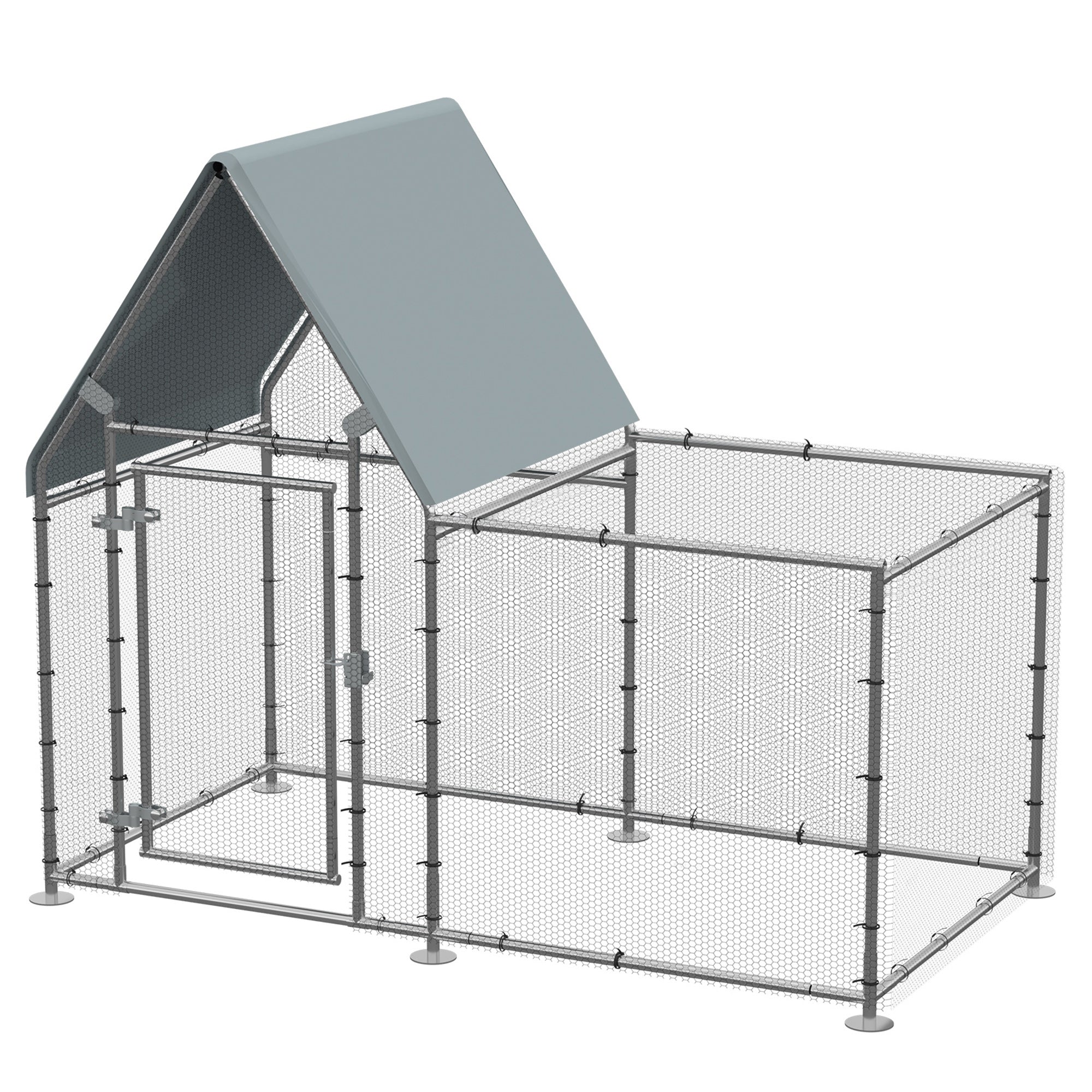 PawHut Walk In Chicken Run, Large Poultry Coop Cage Hen House Rabbit Hutch for 4-6 Chickens Outdoor Galvanized Metal Enclosure w/ Water-Resist Cover 200 x 105 x 172cm