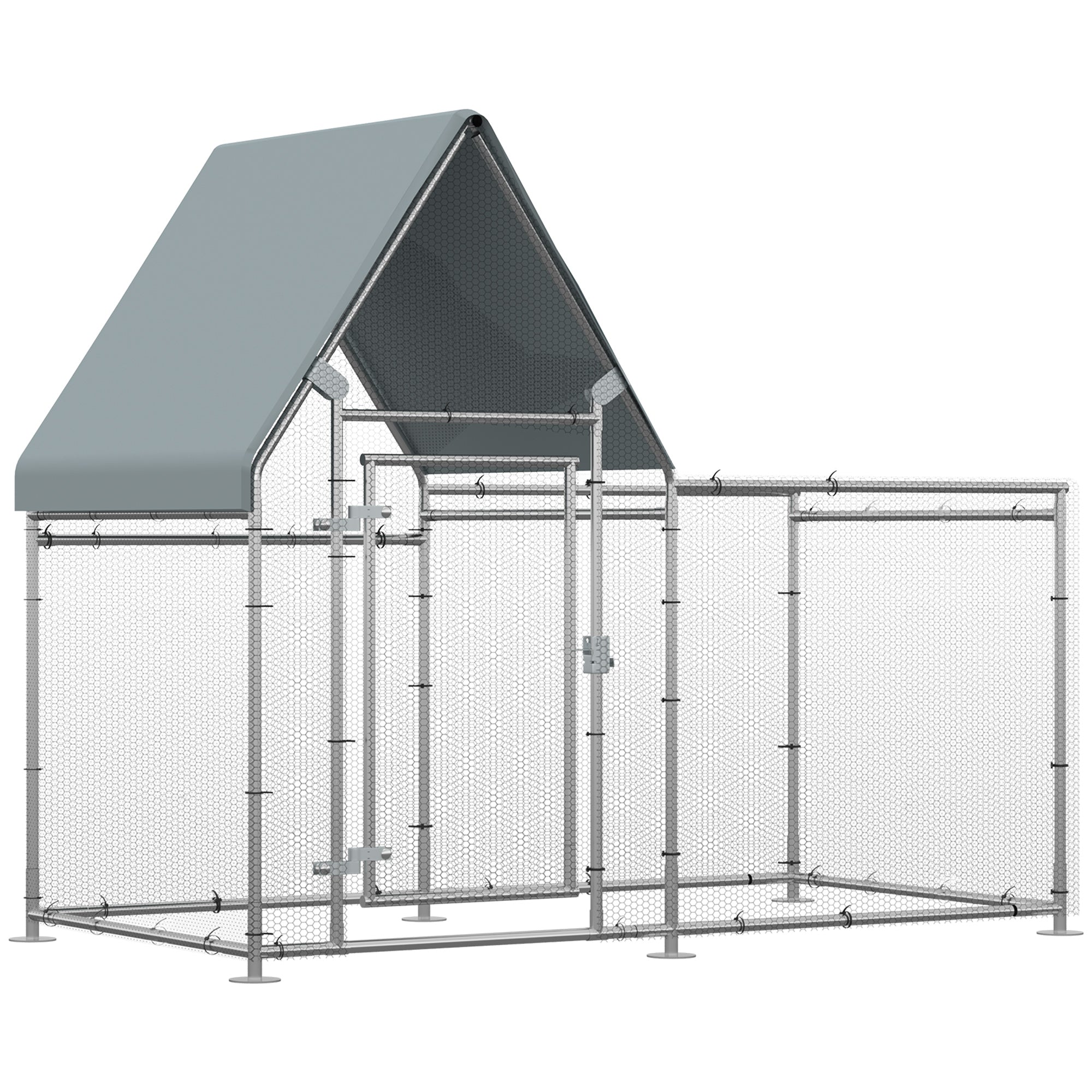 PawHut Walk In Chicken Run, Large Poultry Coop Cage Hen House Rabbit Hutch for 4-6 Chickens Outdoor Galvanized Metal Enclosure w/ Water-Resist Cover 200 x 105 x 172cm